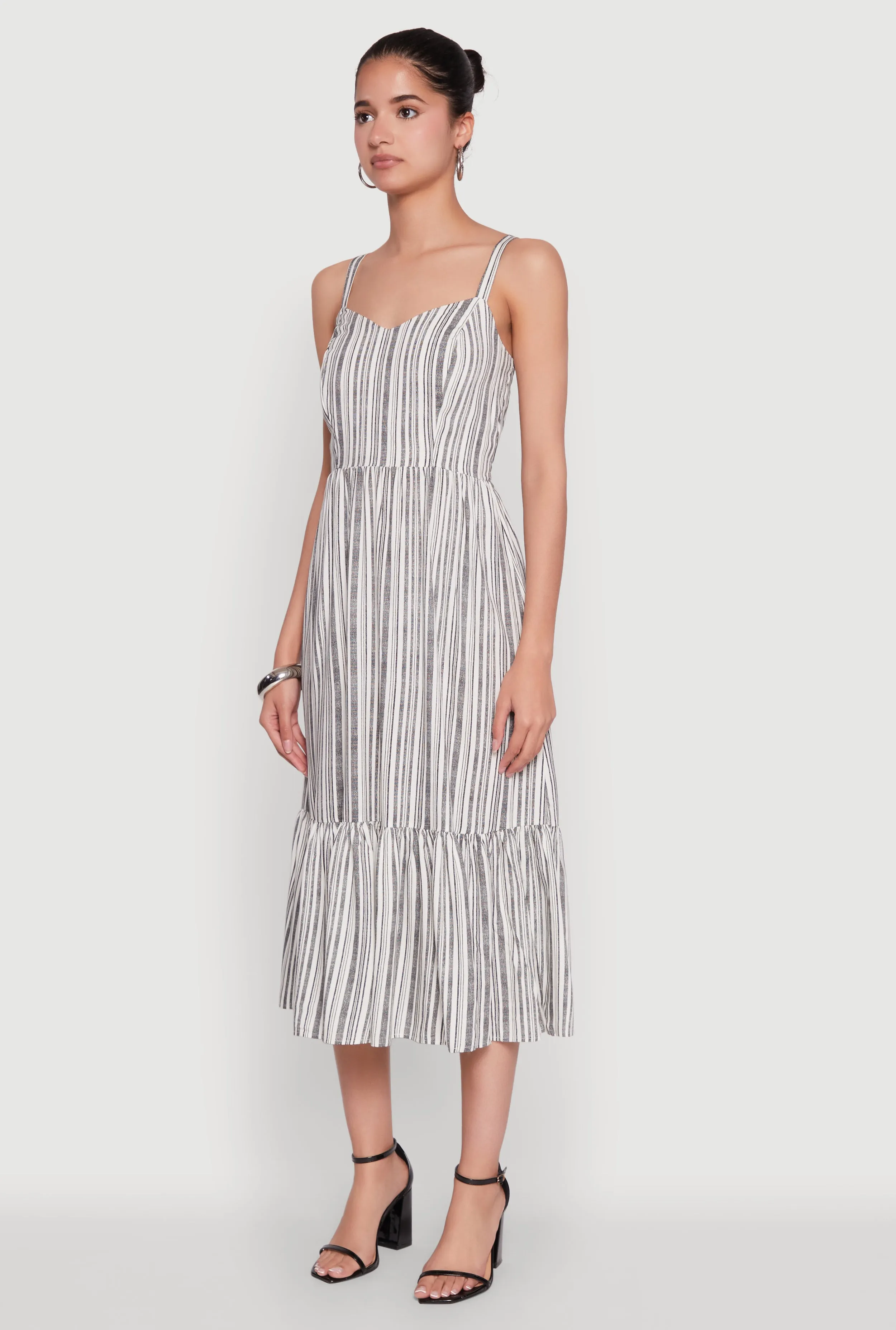Striped Tiered Cami Dress with Sweetheart Neckline Soft Drape Grace Walk