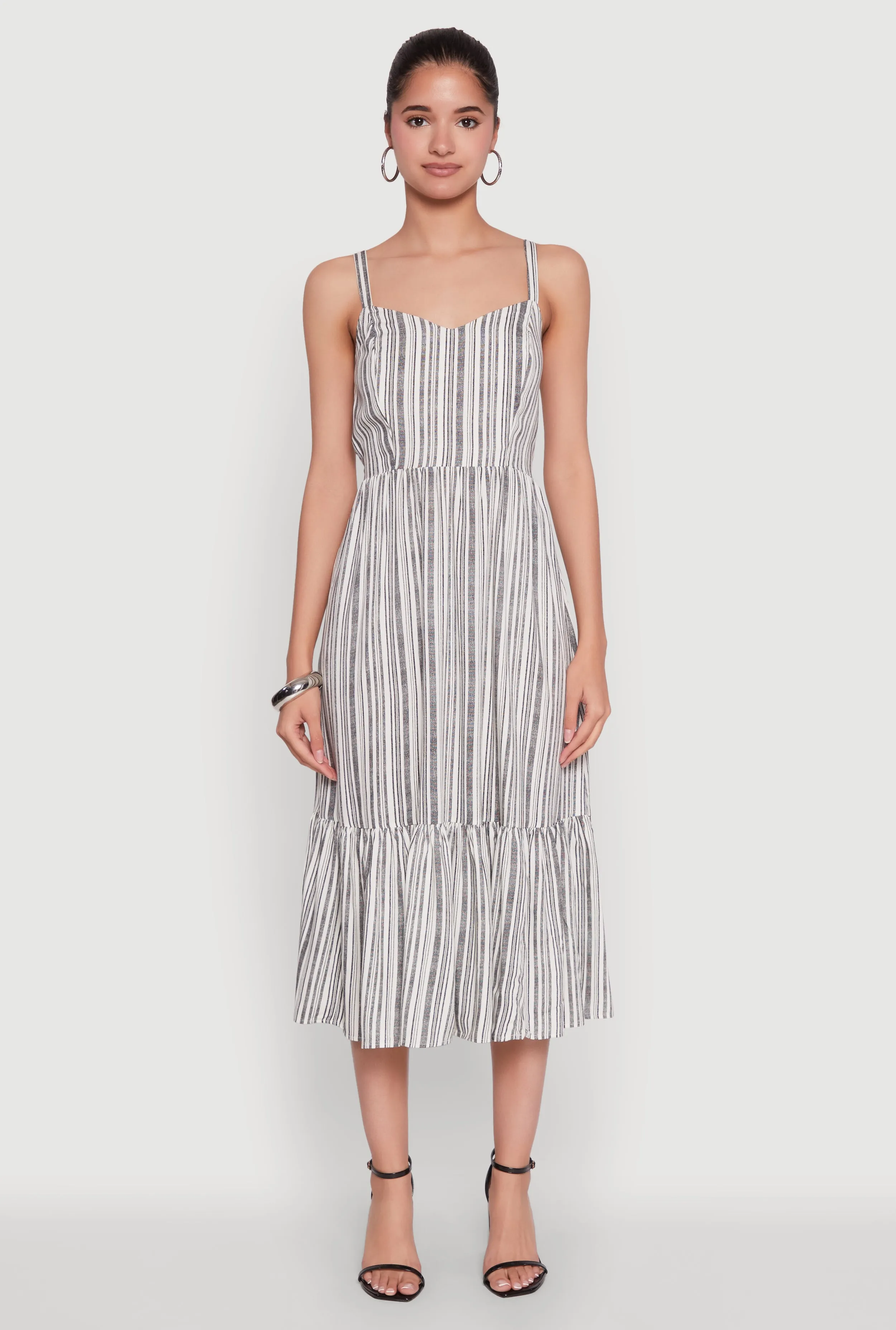 Relaxed-fit maxi dress Casual Look Striped Tiered Cami Dress with Sweetheart Neckline
