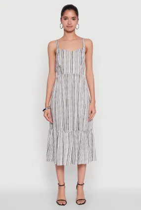 Relaxed-fit maxi dress Casual Look Striped Tiered Cami Dress with Sweetheart Neckline