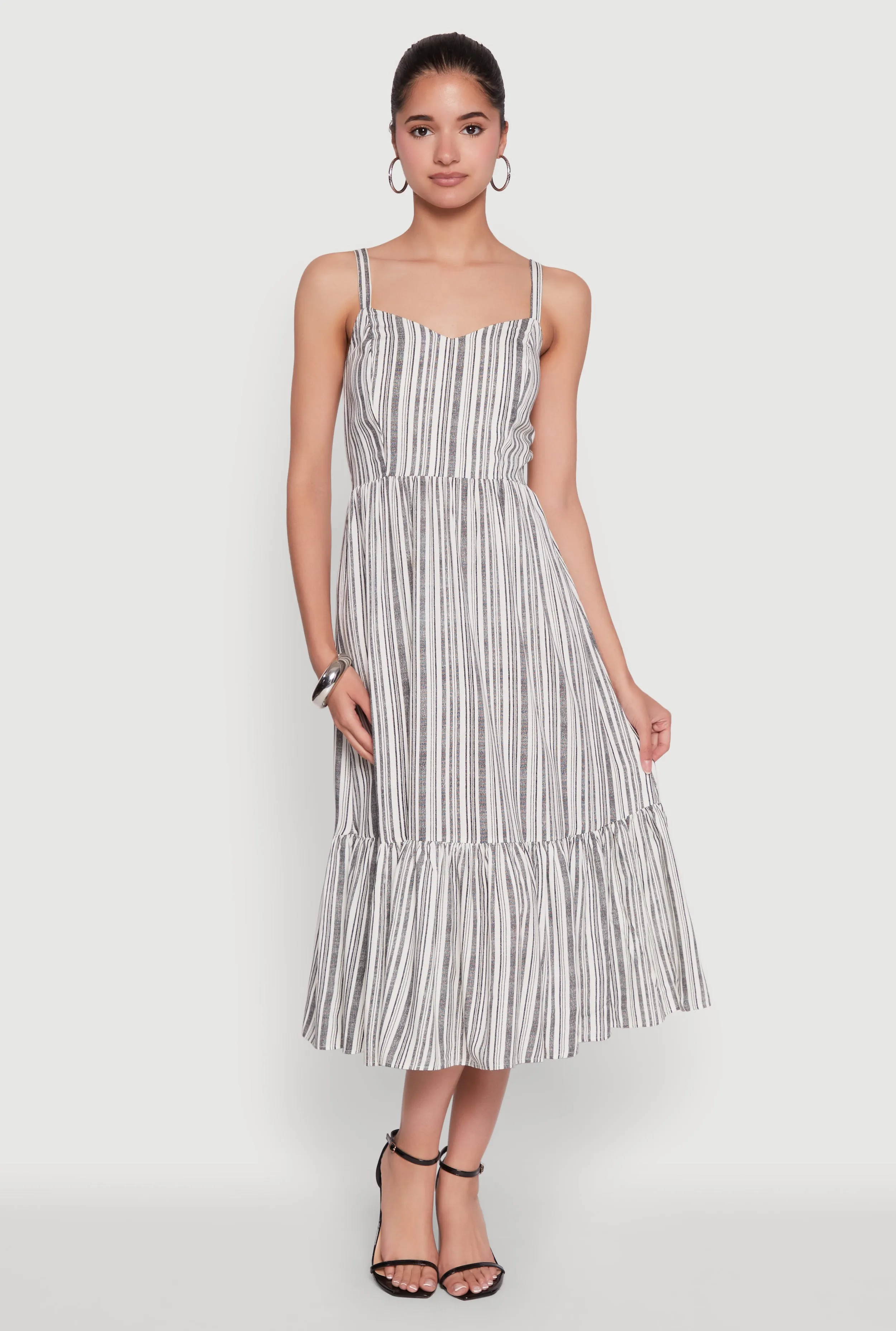 Season Ready Striped Tiered Cami Dress with Sweetheart Neckline