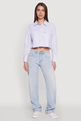 Striped Long Sleeve Button Front Cropped Shirt Checkered Podcast