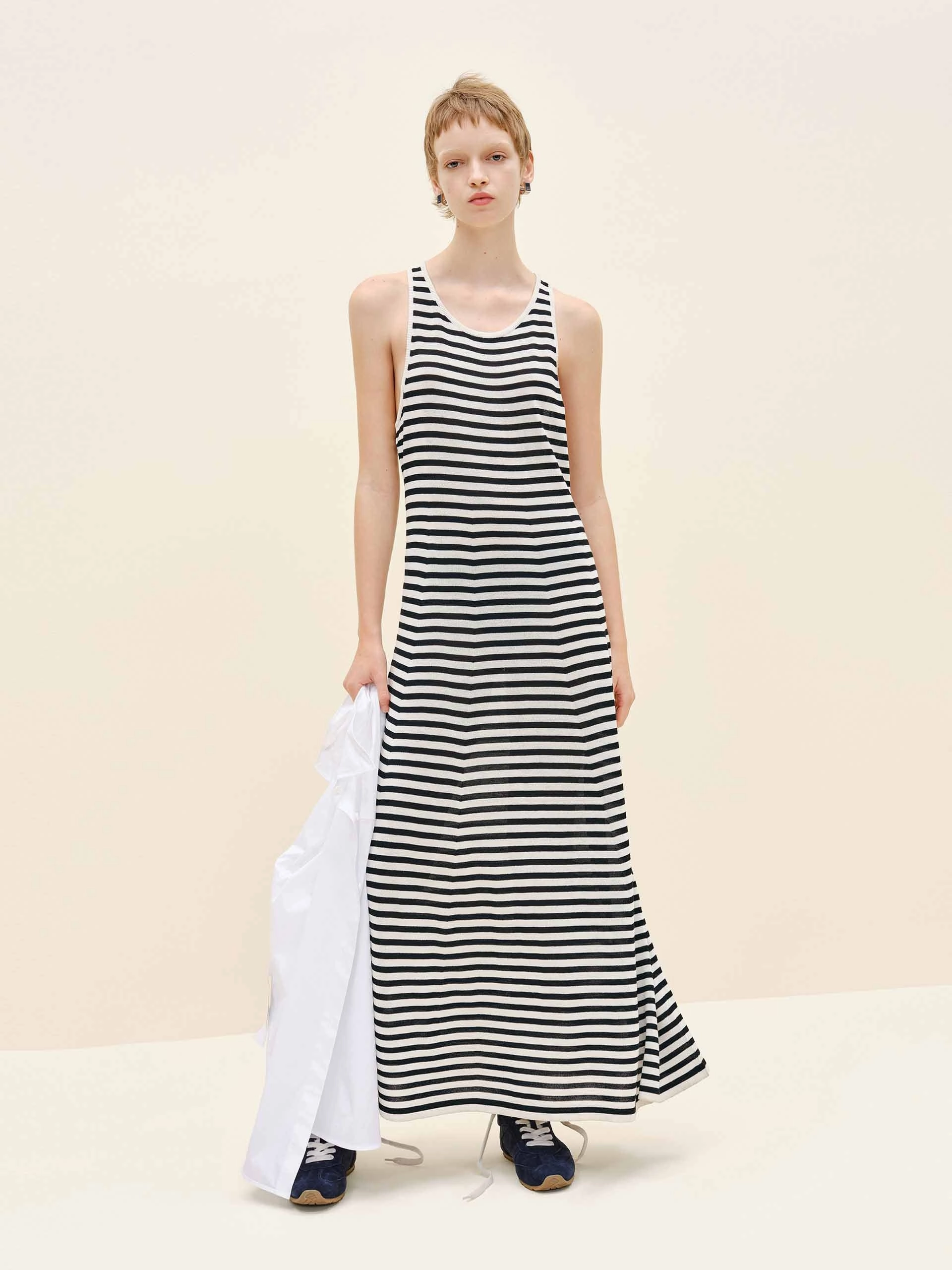 Flattering Layers Striped Sleeveless Maxi Dress