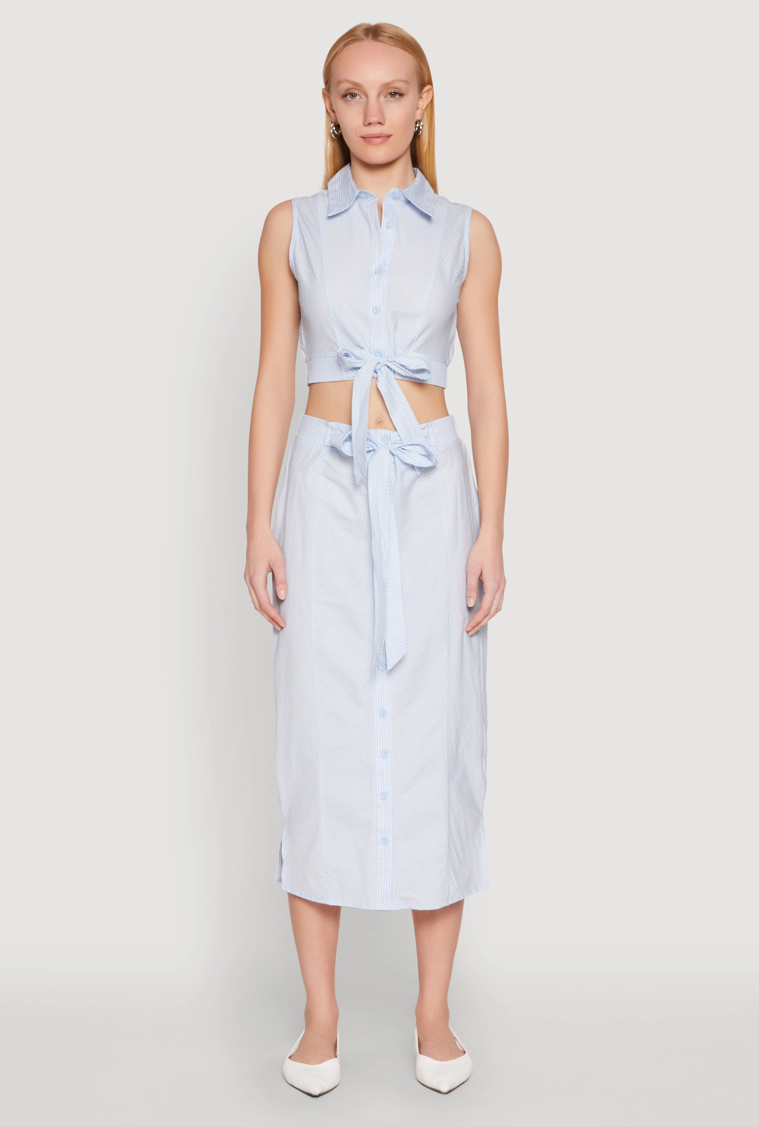 Detachable Detail Striped Tie Front Midi Skirt