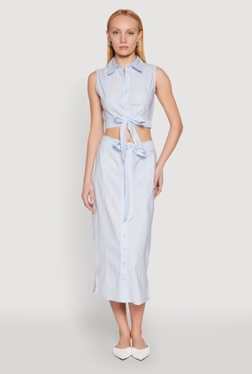 Minimal Vibes Breezy Outfit Striped Tie Front Midi Skirt