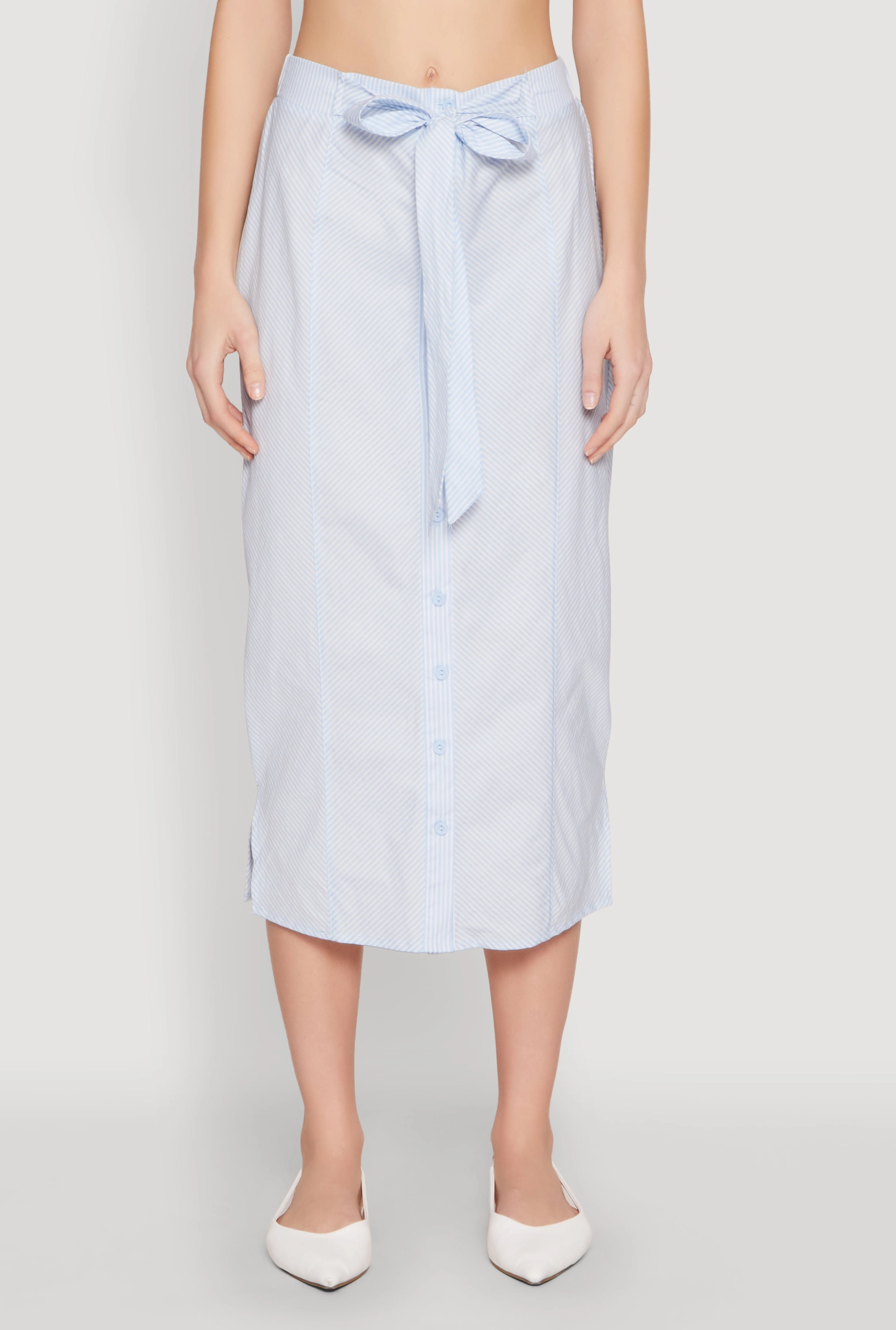 Striped Tie Front Midi Skirt Fresh Energy Layer Combo