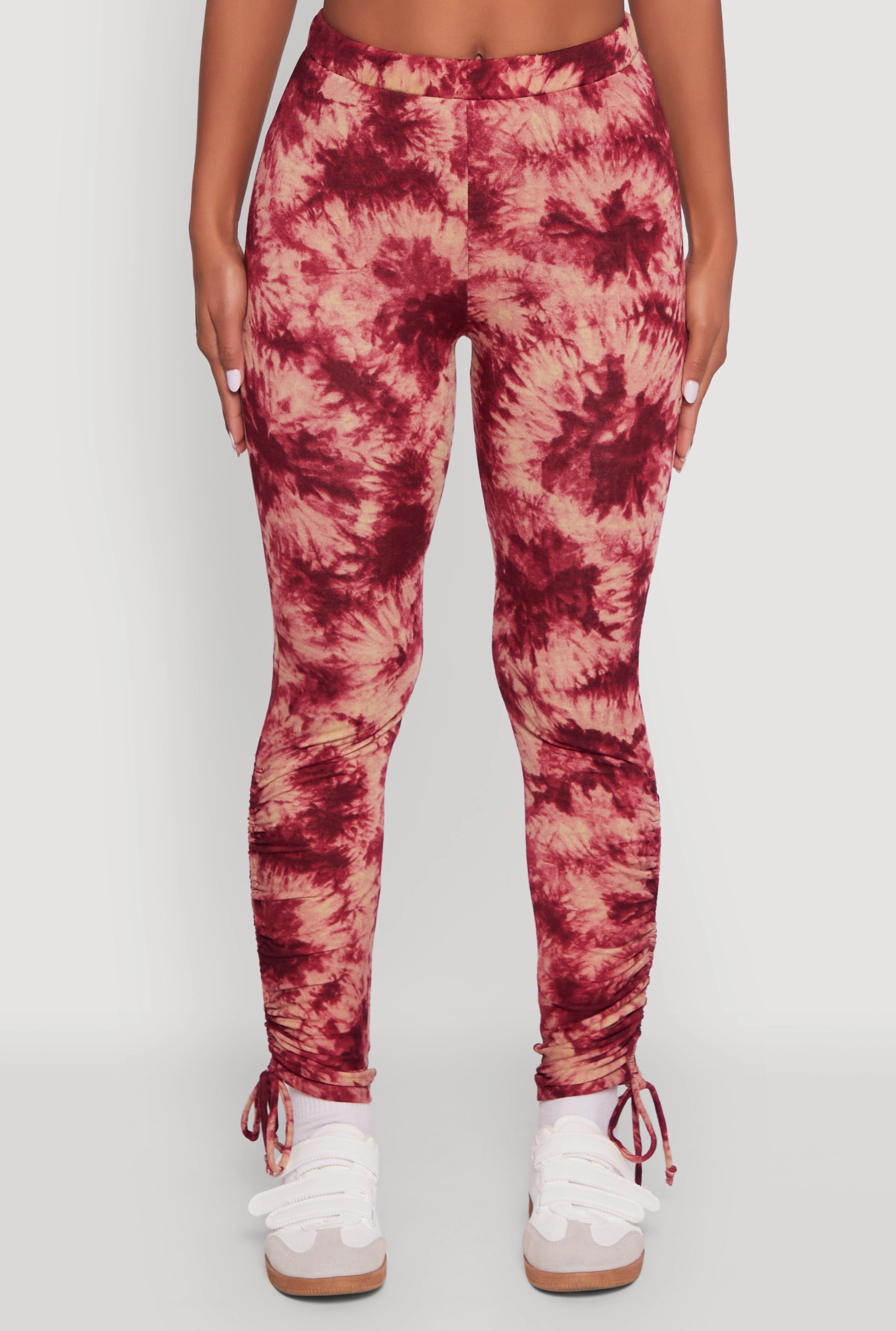 Smooth Fit High Waisted Tie Dye Fleece Leggings with Drawstring Side