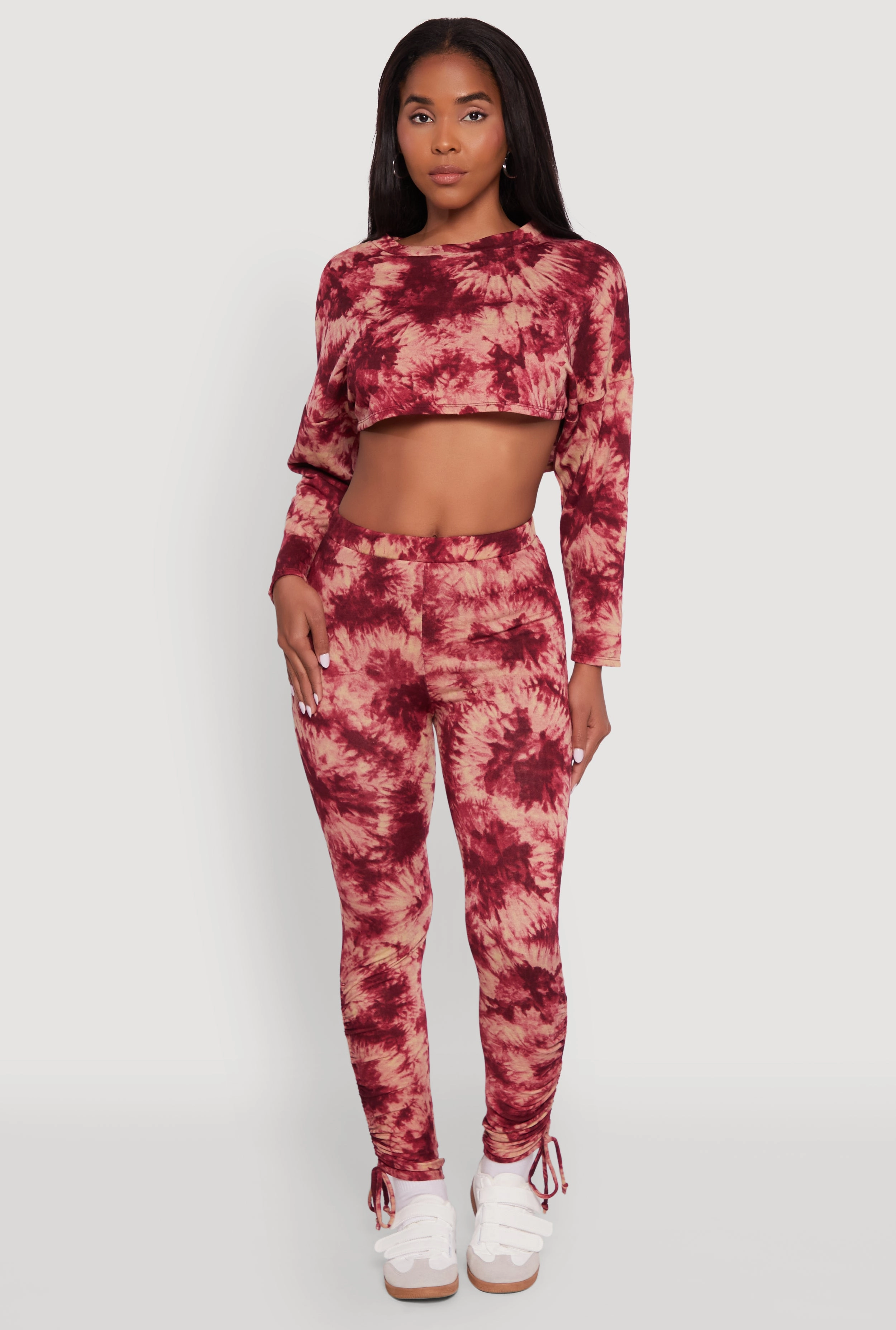 Performance Comfort High Waisted Tie Dye Fleece Leggings with Drawstring Side