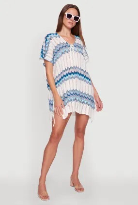 Relaxed Line Silky texture Stylish Crochet V-Neck Cover Up Dress with Tie Front