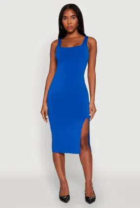 Square Neck Side Slit Midi Dress Flare Swing Easy Vibe