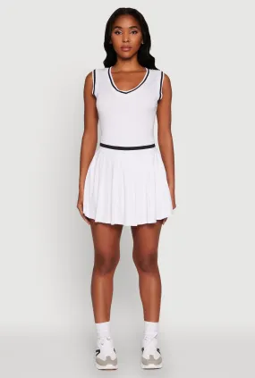 Stylish Pleated Varsity Stripe Skater Dress Casual and Comfy