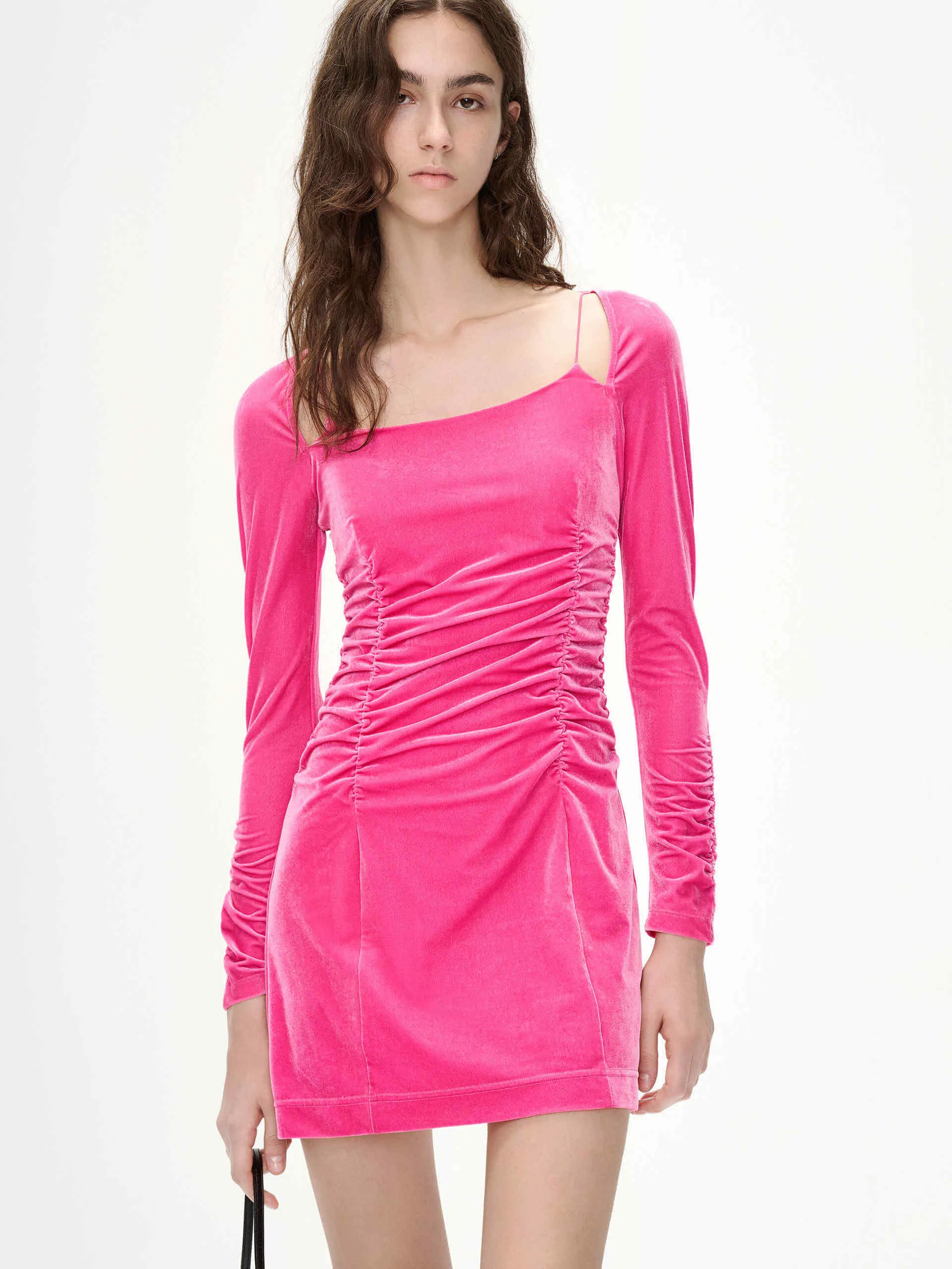 Pleated Detail Velvet Dress Minimal Fit Romance Soul