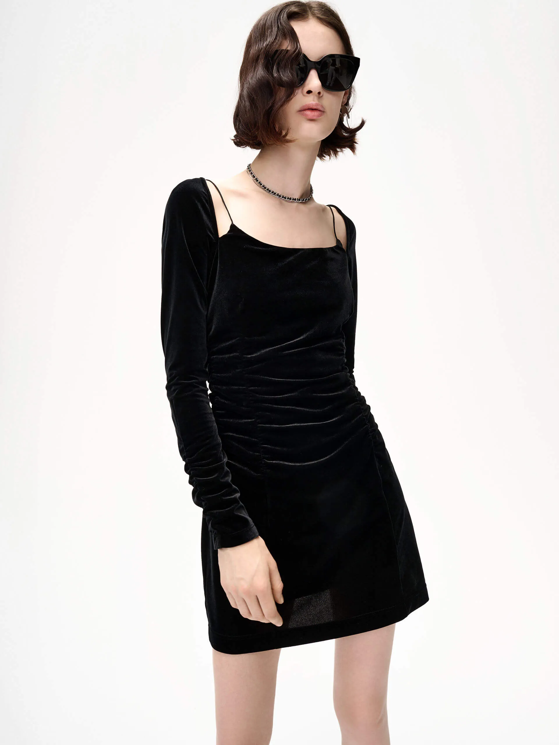 Pleated Detail Velvet Dress NonIrritatingLining Sophisticated Style