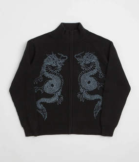 Long Lasting Elasticity Butter Goods Dragon Zip-Thru Knit Sweatshirt - Black
