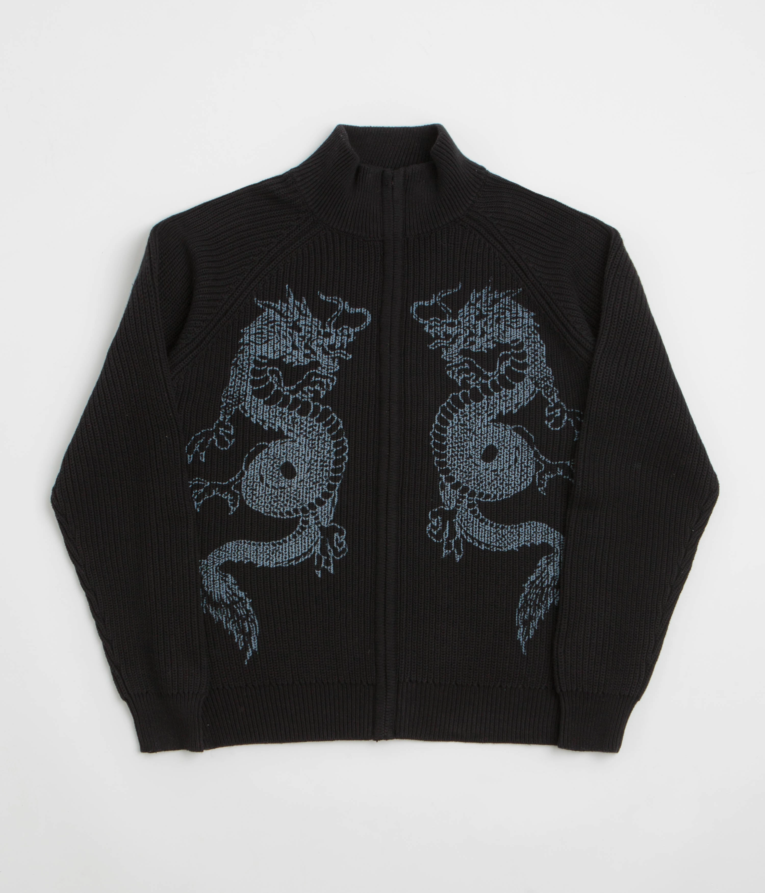 Long Lasting Elasticity Butter Goods Dragon Zip-Thru Knit Sweatshirt - Black