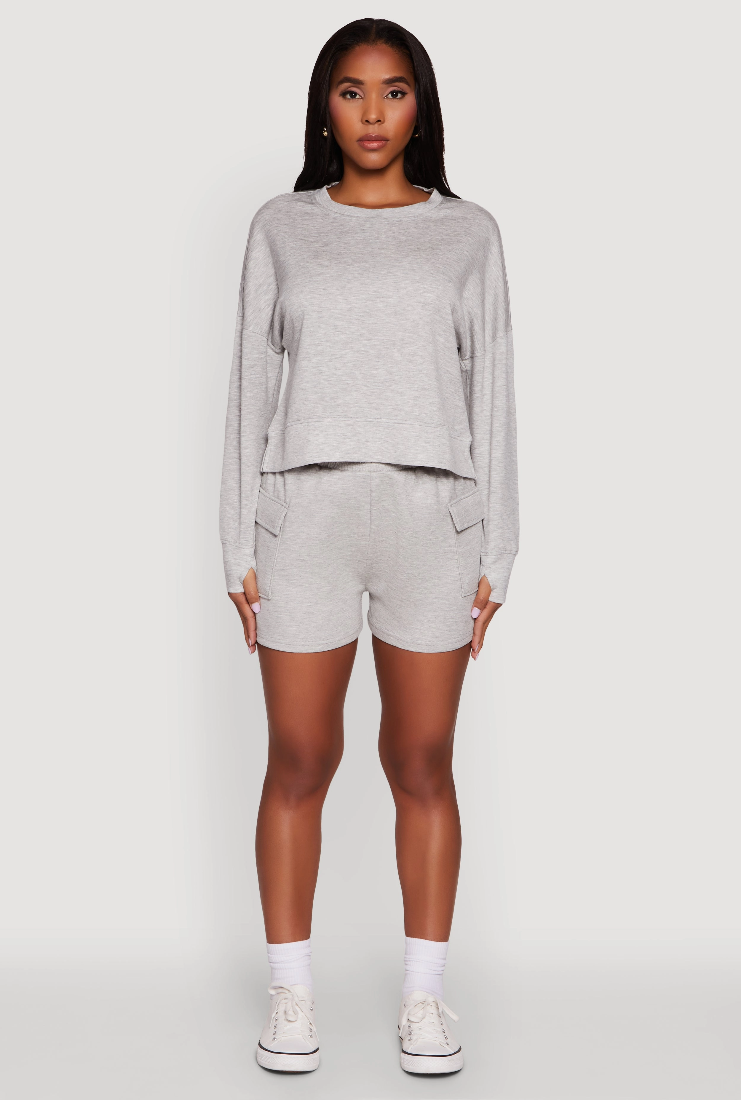 Stylish Long Sleeve Soft Knit Sweatshirt with Thumb Holes Snowy day