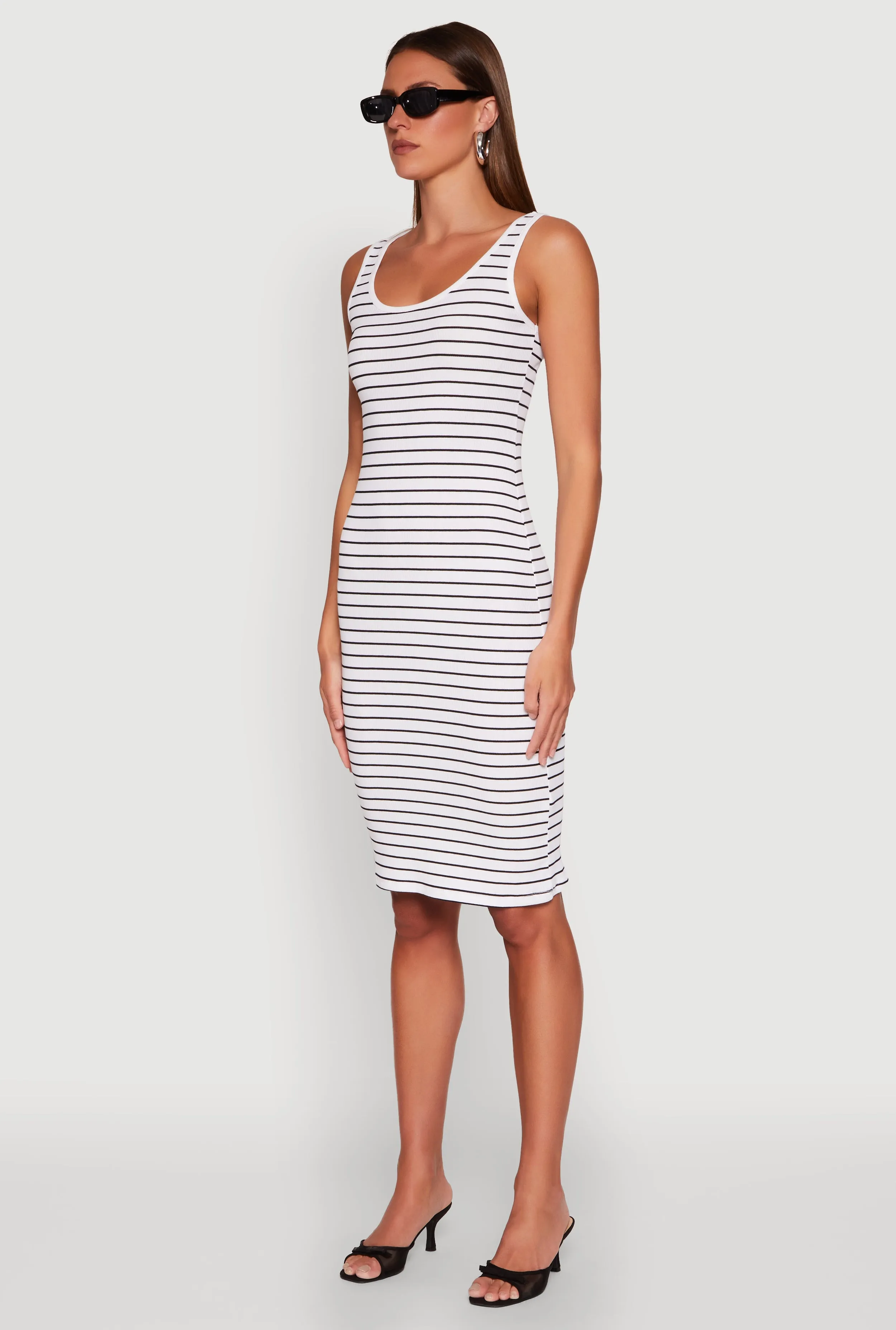 Striped Scoop Neck Midi Dress All Fit Style Pose Glow