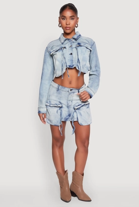 Spoon Jeans Cargo Pocket Mini Denim Skirt Maternity Friendly Secure Closure