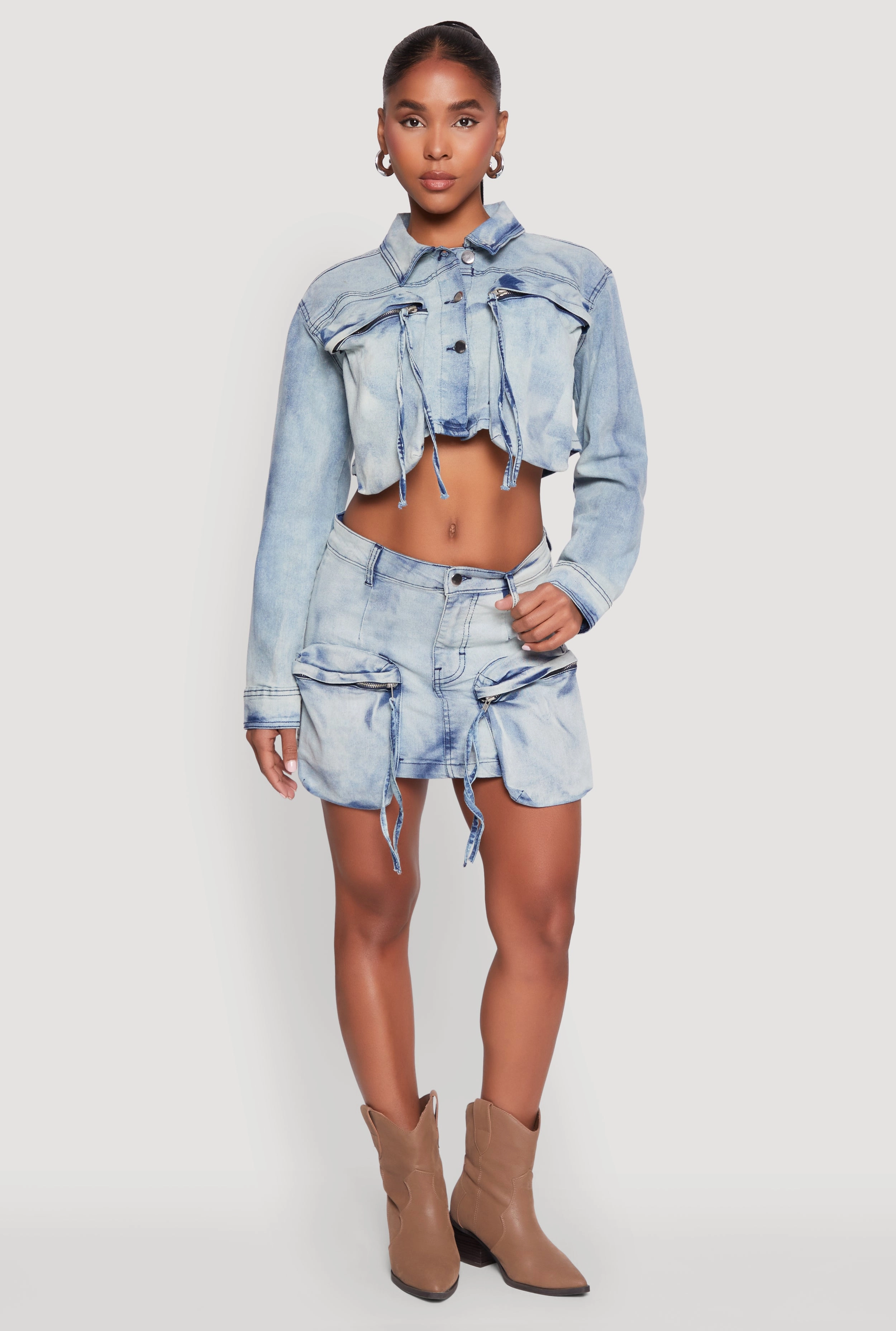 Spoon Jeans Cargo Pocket Mini Denim Skirt Maternity Friendly Secure Closure