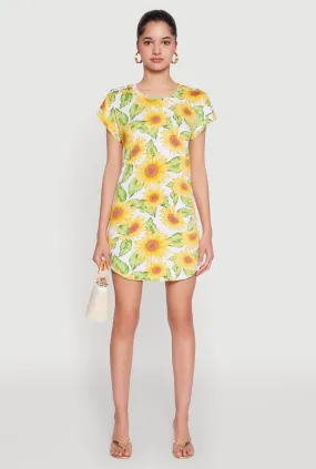 Sunflower Print Shift Dress Layer Ready