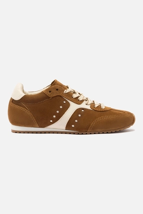 Winter Ready Comfortable Midsole Stella Sneaker In Russet Suede and Ivory Leather