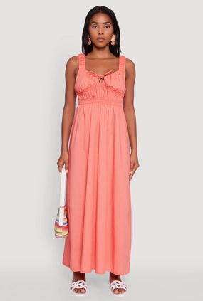 Poplin Sleeveless Scoop Neck Tie Front Maxi Dress Sleek Style Sophisticated Line
