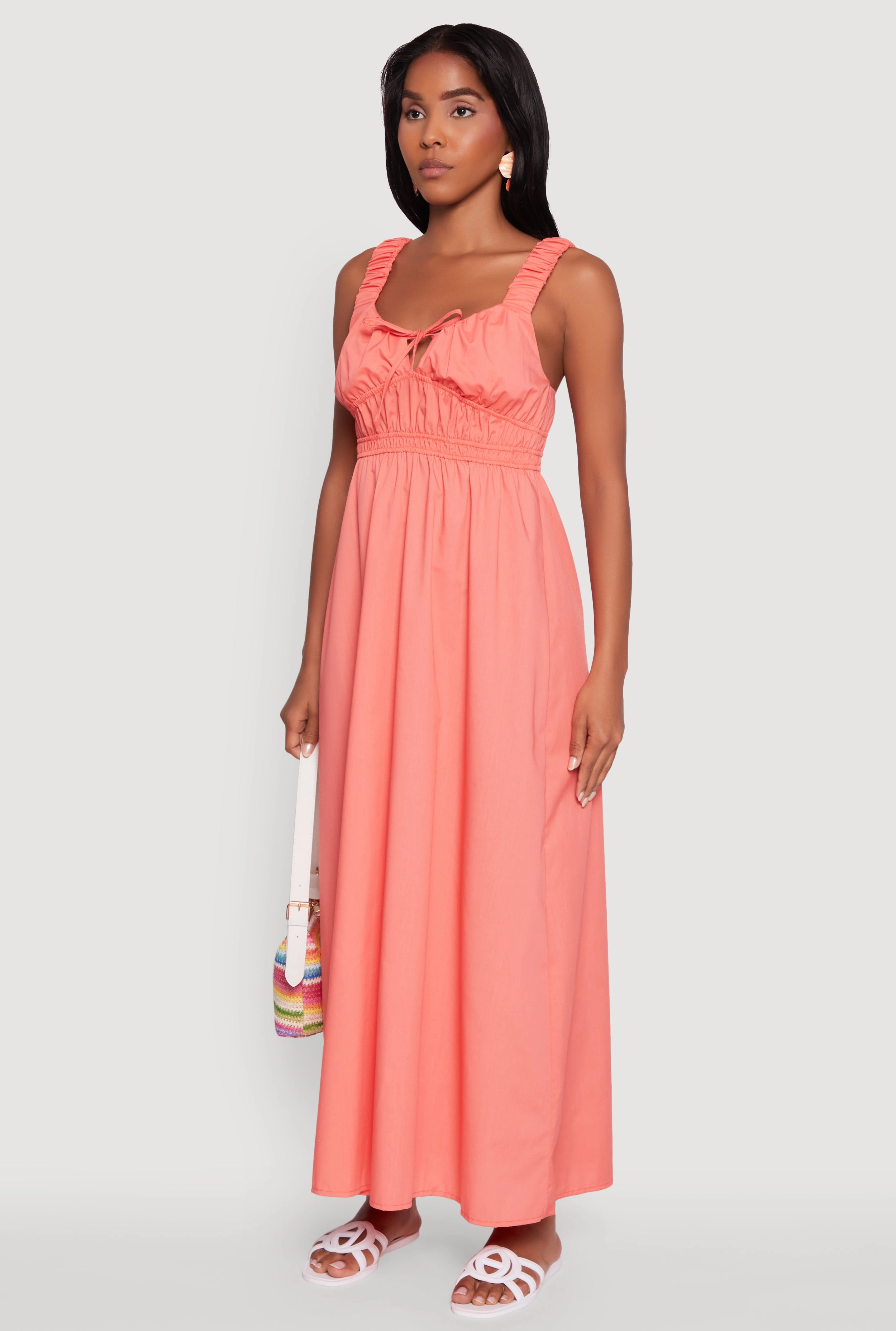Soft Layering Rooftop-Event Poplin Sleeveless Scoop Neck Tie Front Maxi Dress