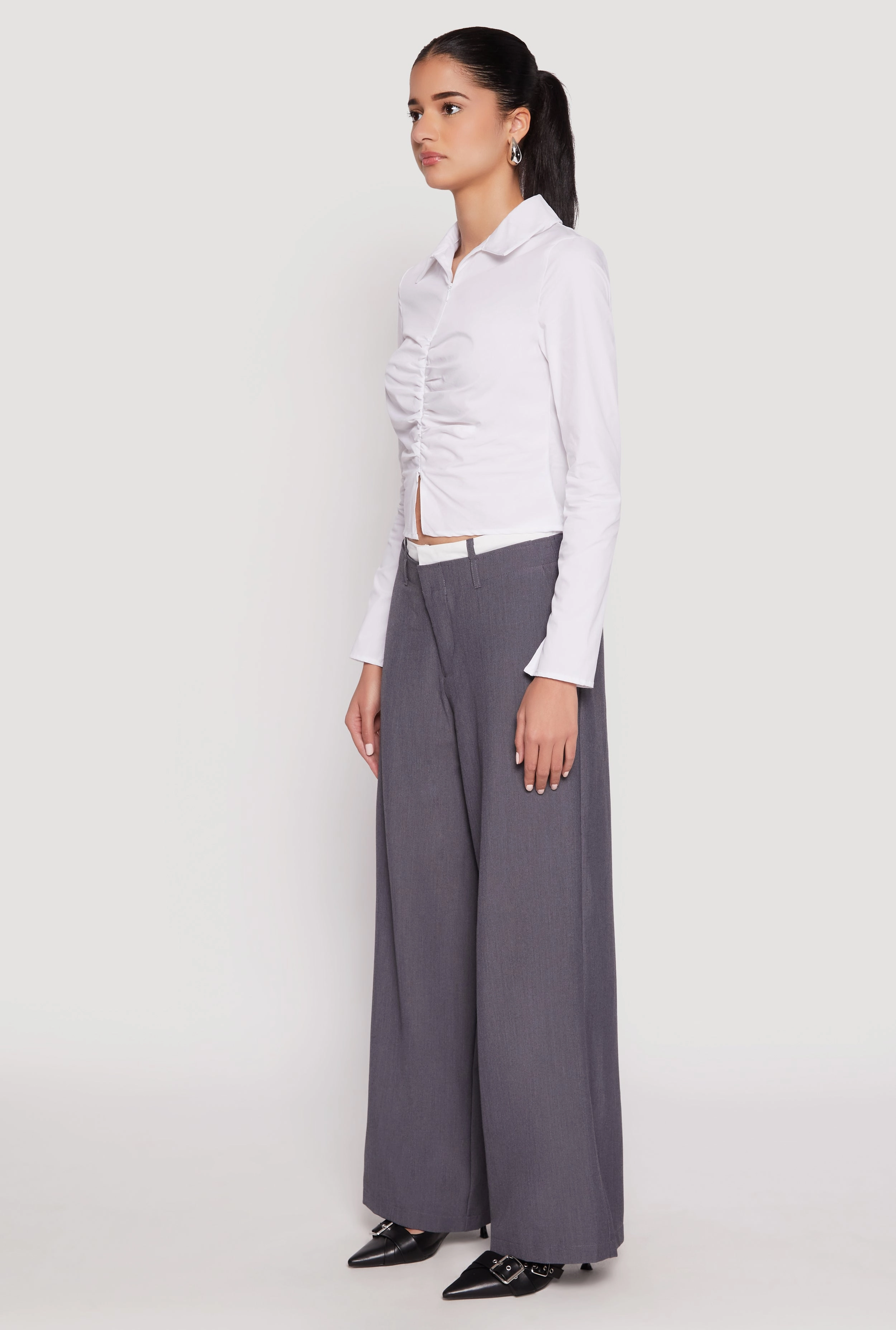 Ruched Double Zip Front Shirt Entertainment related