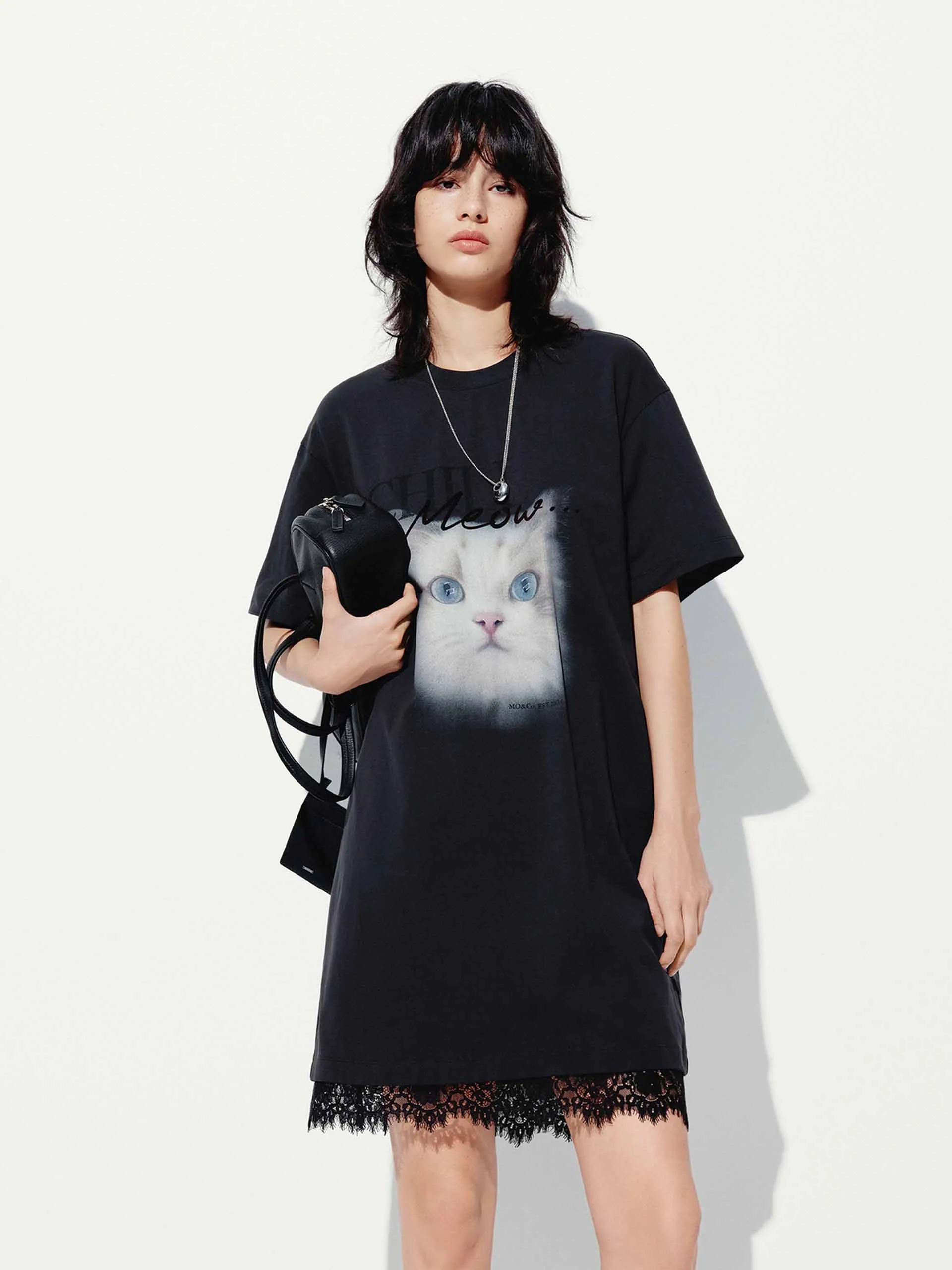 Silky Drape Move Easy Front Cat T-shirt Dress