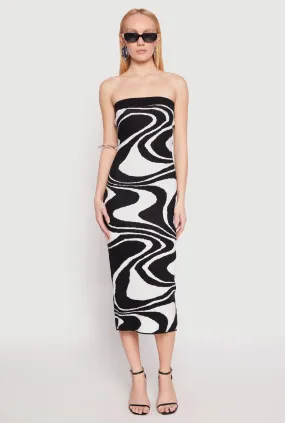 Swirl Print Zip Back Tube Dress Sophisticated Line Tailored-fit