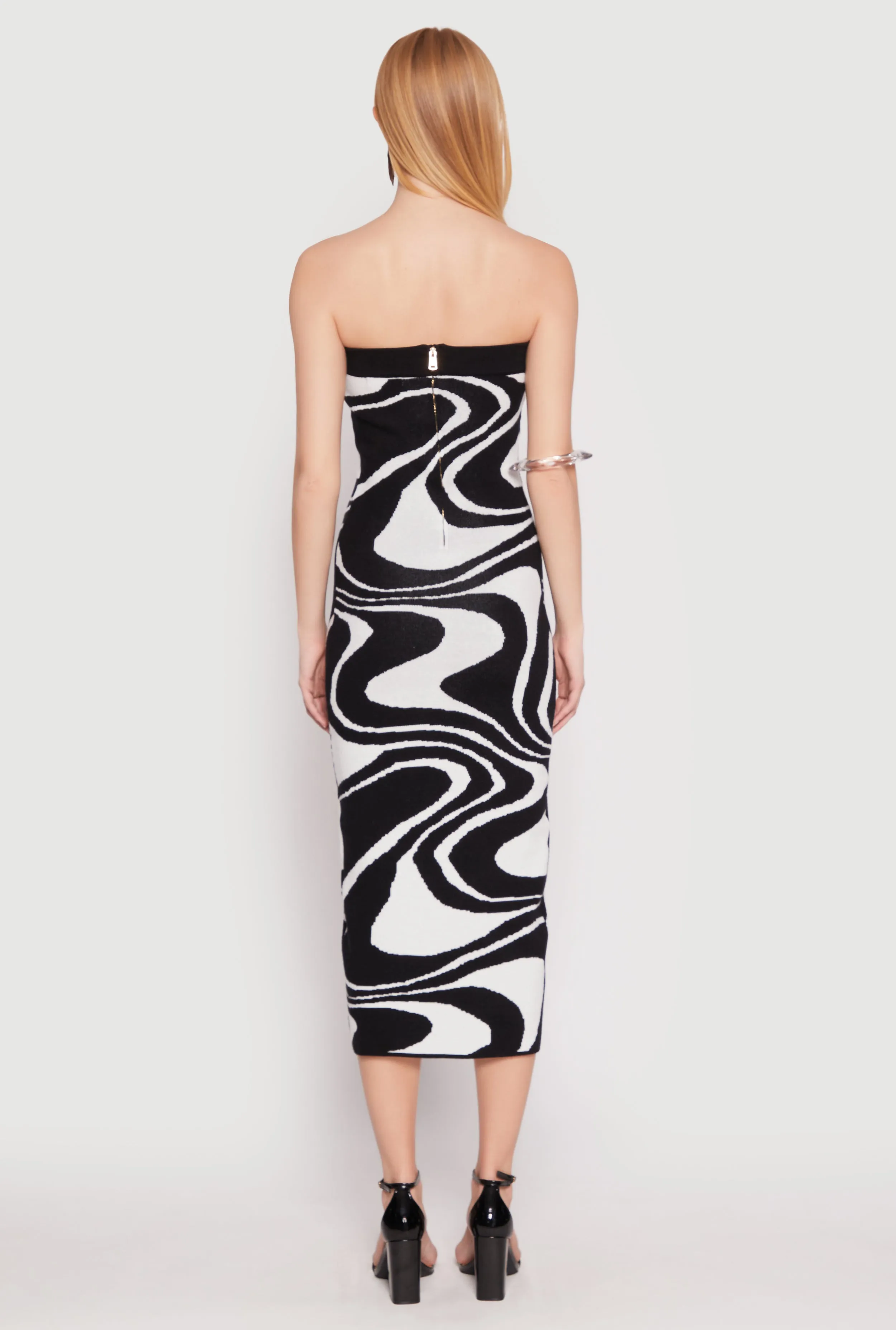 Photo Light Long Lines Swirl Print Zip Back Tube Dress