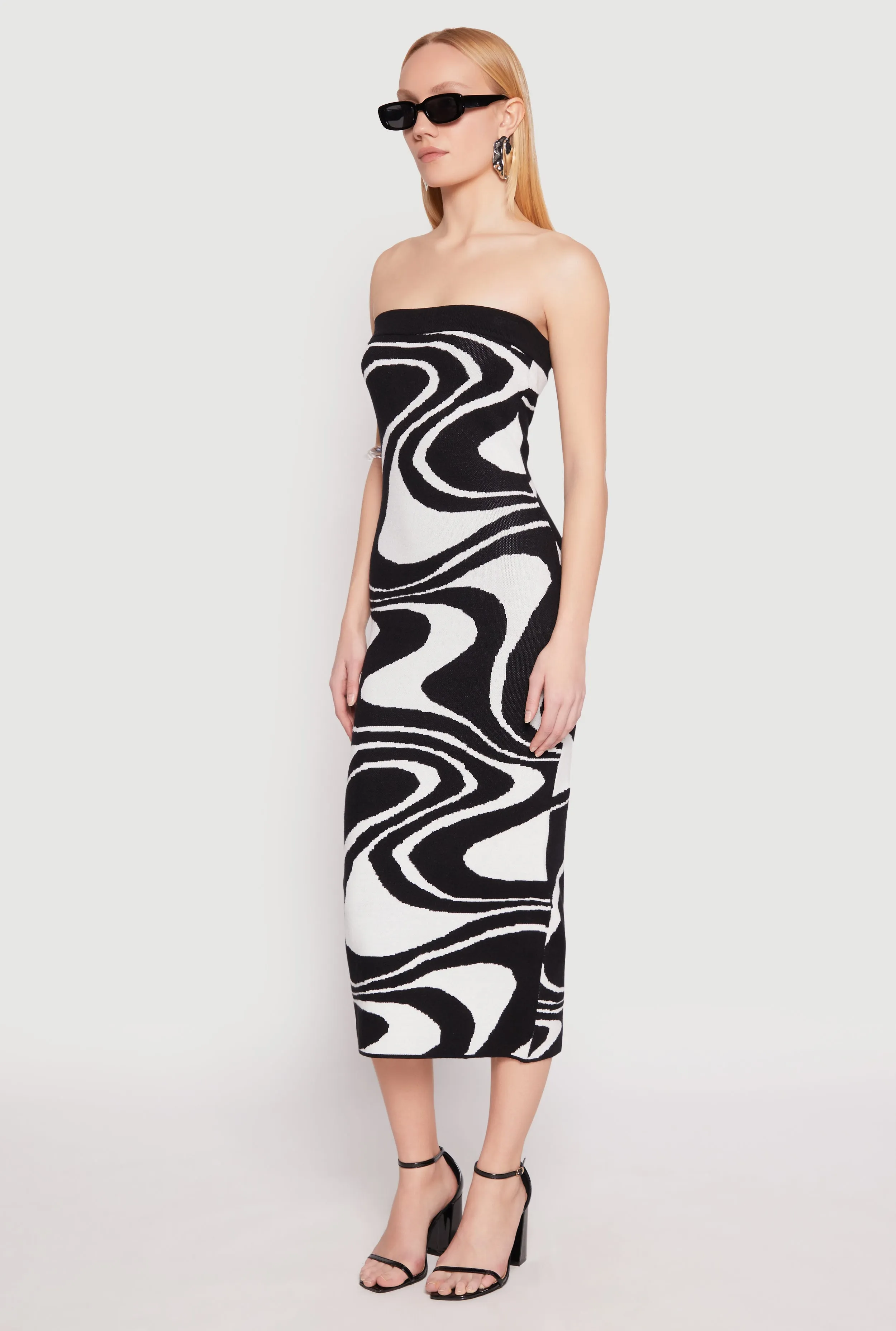 Power Soft Swirl Print Zip Back Tube Dress