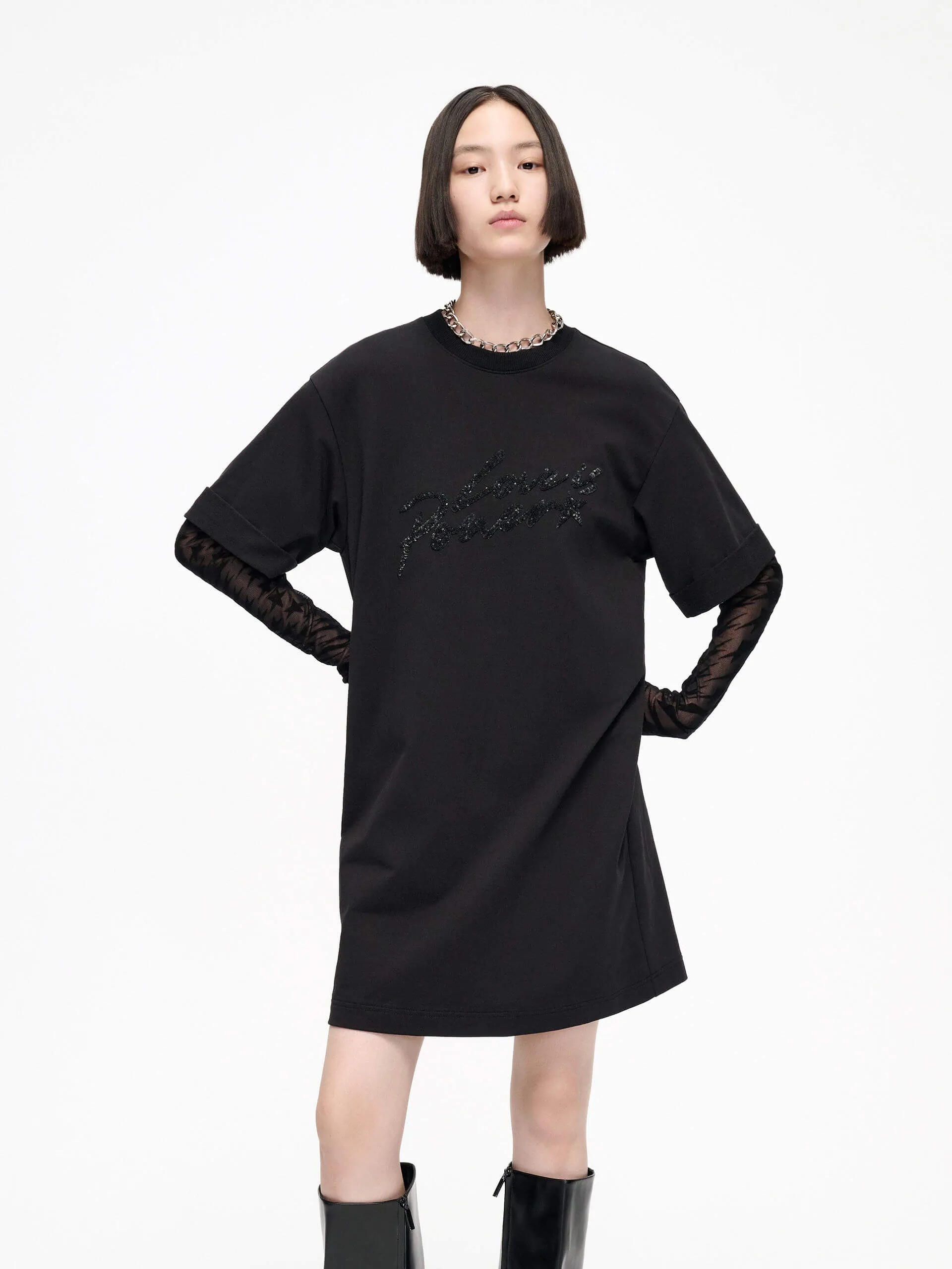 Paneled Sleeves Mini Dress Relaxed work dress