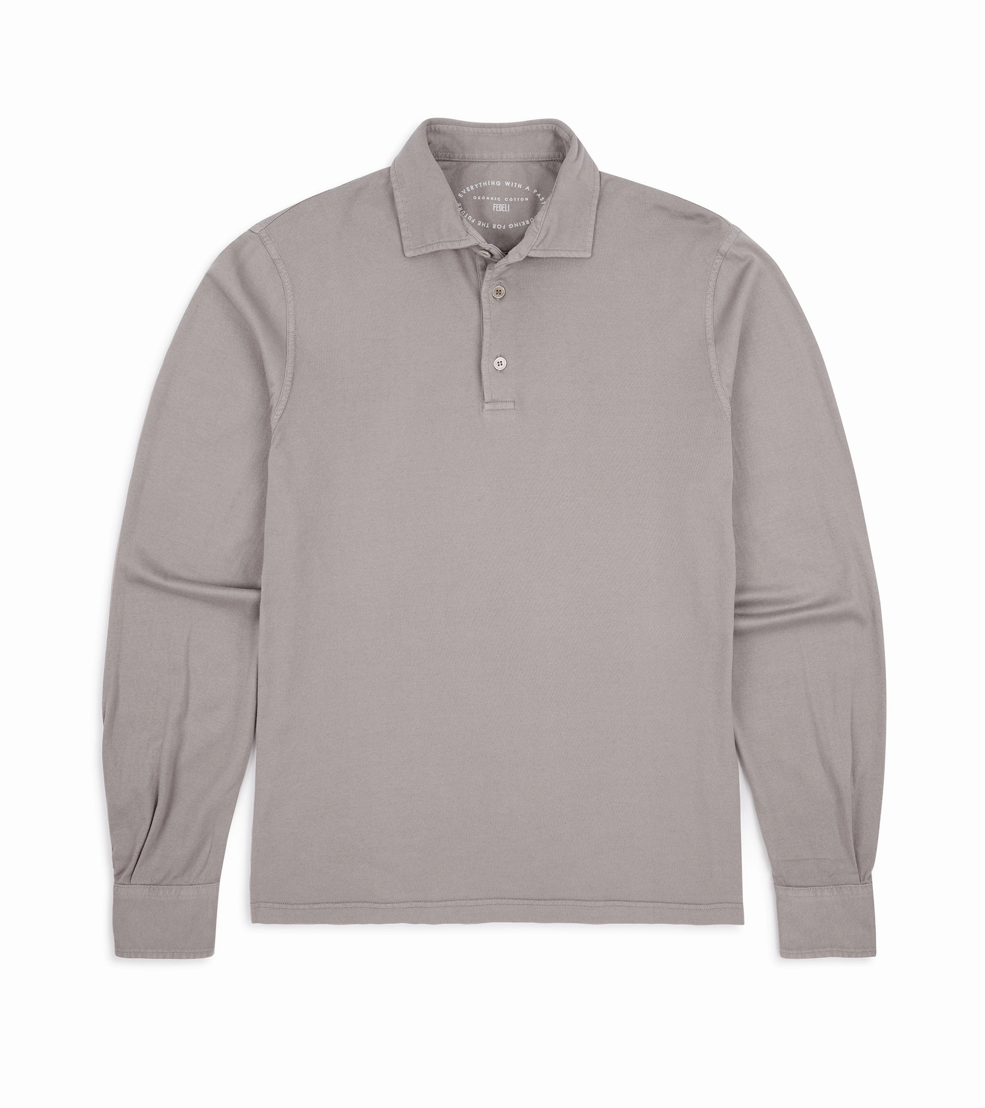 Fedeli Zero Organic Cotton Jersey Long Sleeve Polo Shirt: Greige Double Layer Shoulder Urban Casual