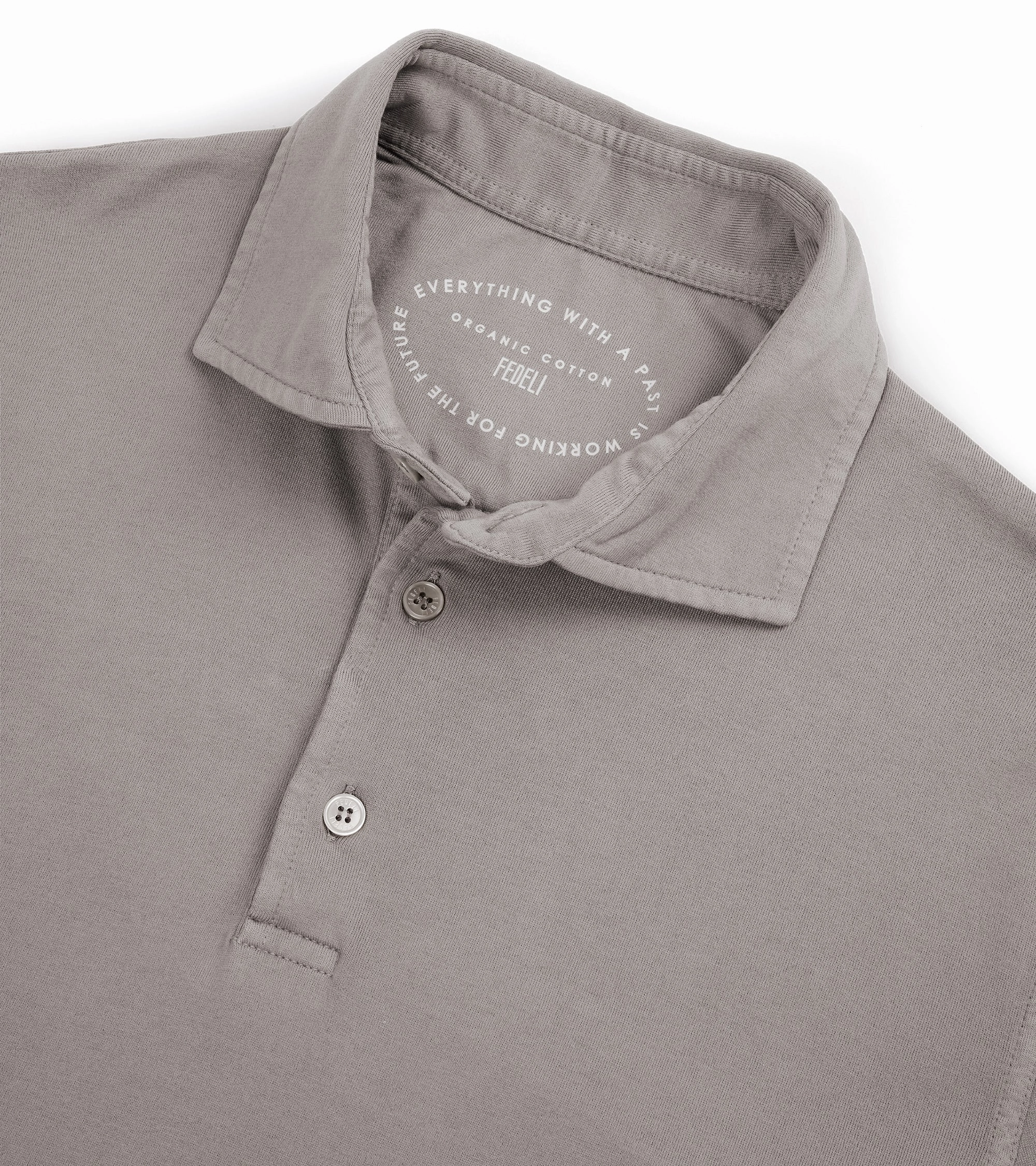 Elegant Comfort Fedeli Zero Organic Cotton Jersey Long Sleeve Polo Shirt: Greige