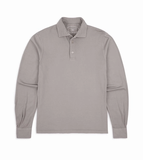 Fedeli Zero Organic Cotton Jersey Long Sleeve Polo Shirt: Greige Double Layer Shoulder Urban Casual