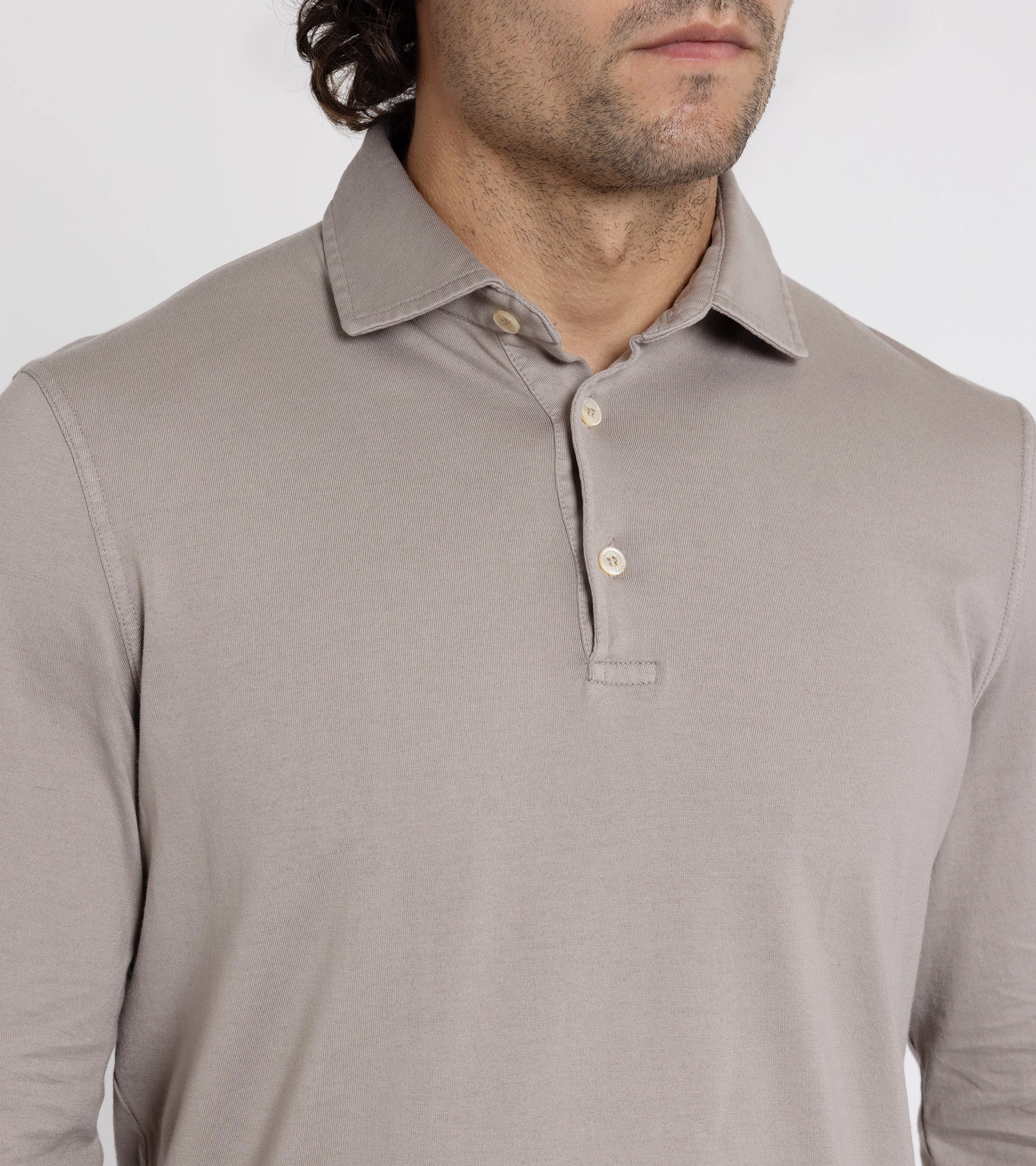 Golf Course Fedeli Zero Organic Cotton Jersey Long Sleeve Polo Shirt: Greige