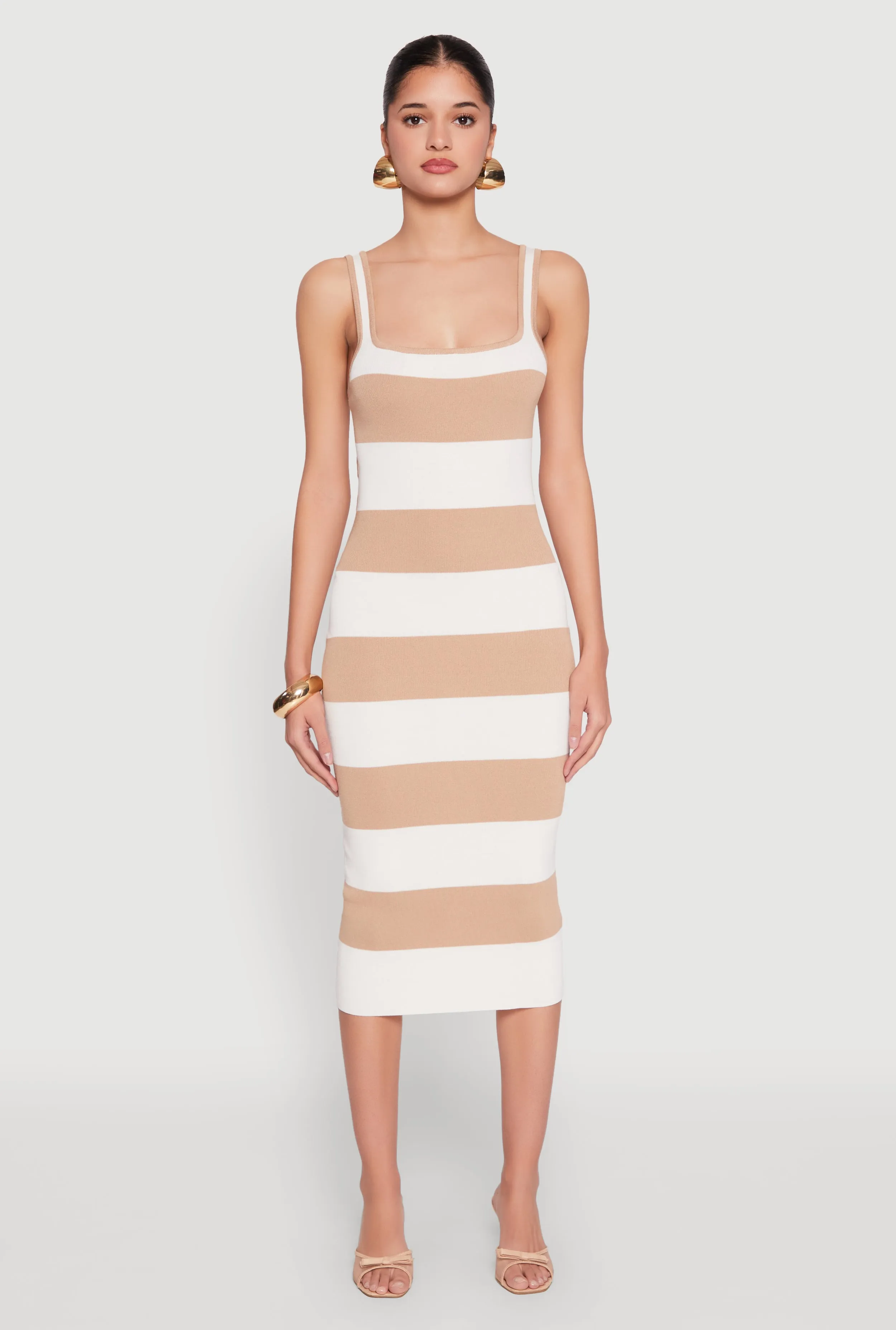 ComfortFitDesign Open Tie Back Sleeveless Striped Bodycon Dress