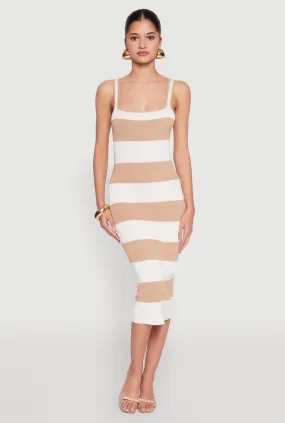 Back-Pocket Comfortable fit-and-flare dress Open Tie Back Sleeveless Striped Bodycon Dress