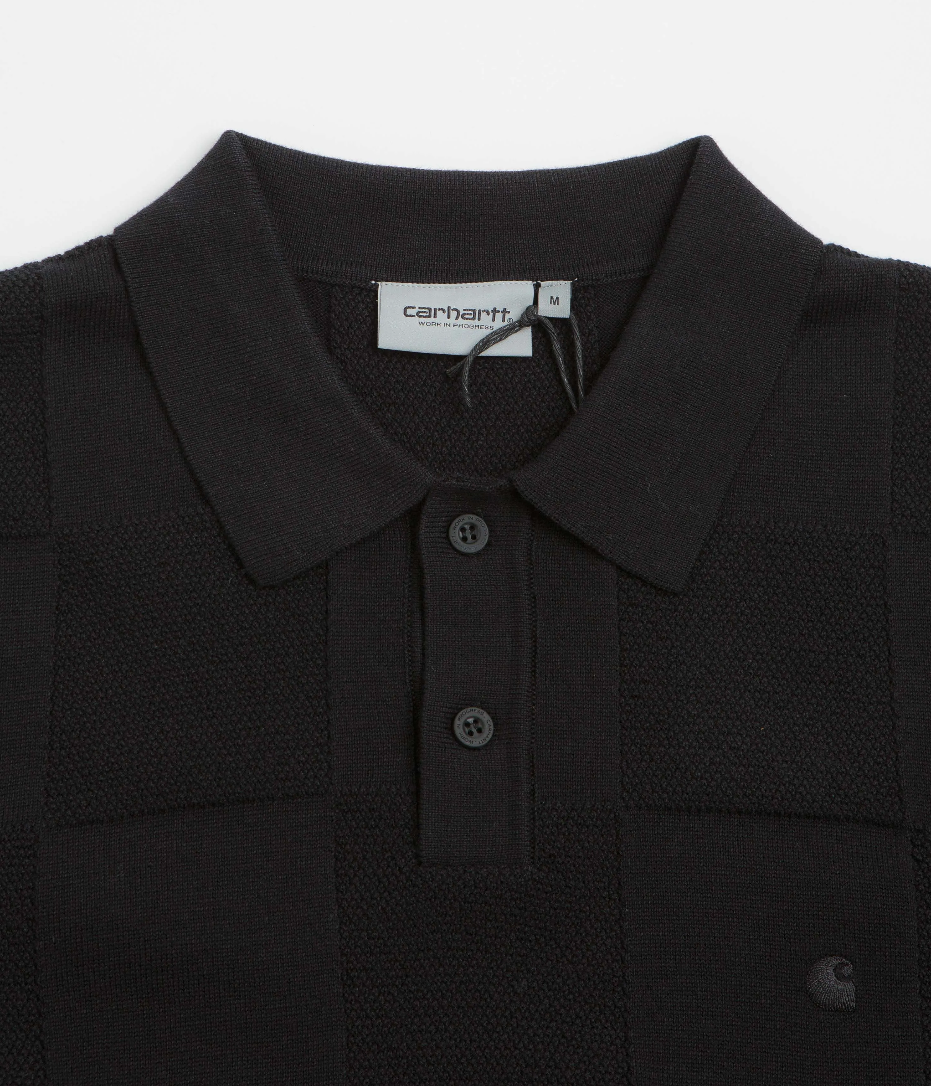 Carhartt Checker Polo Shirt - Black Printed Pattern Stretchable Cloth