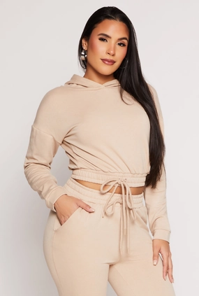 Iris Hooded Cropped Sweatshirt lined Collared neck