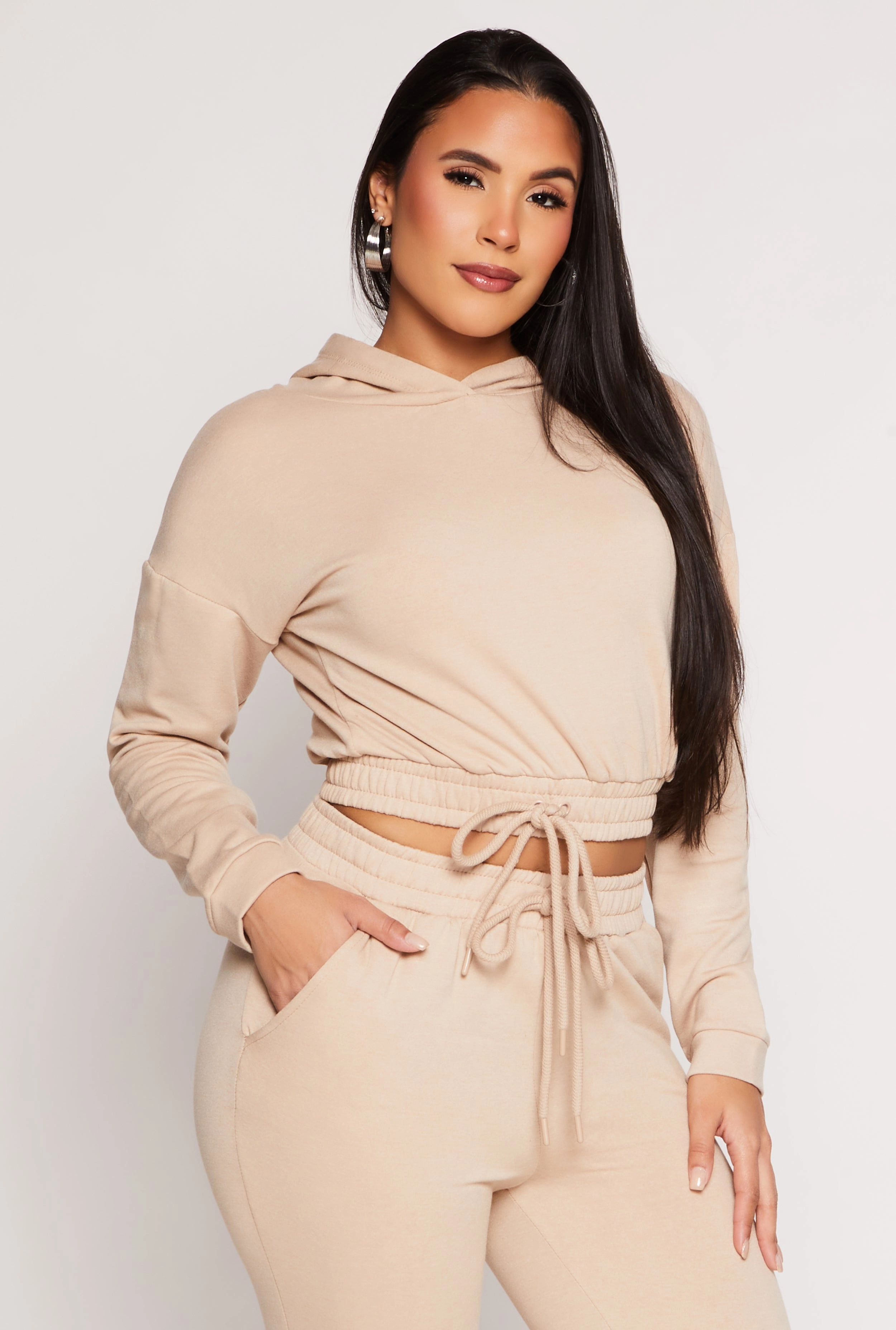 Iris Hooded Cropped Sweatshirt lined Collared neck