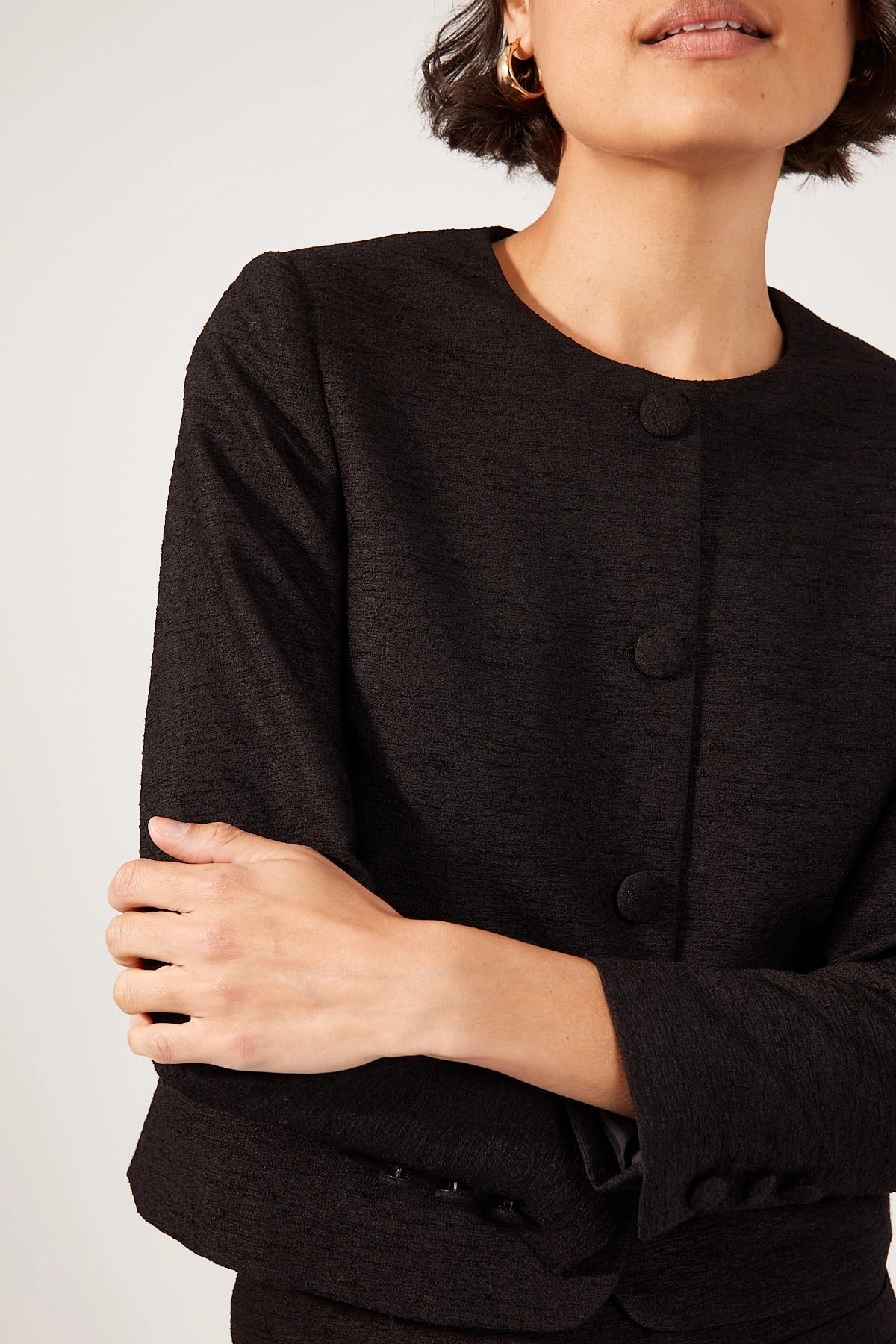 Perfect Stranger Posh Classic Fitted Textured Jacket Black Eco Friendly Material
