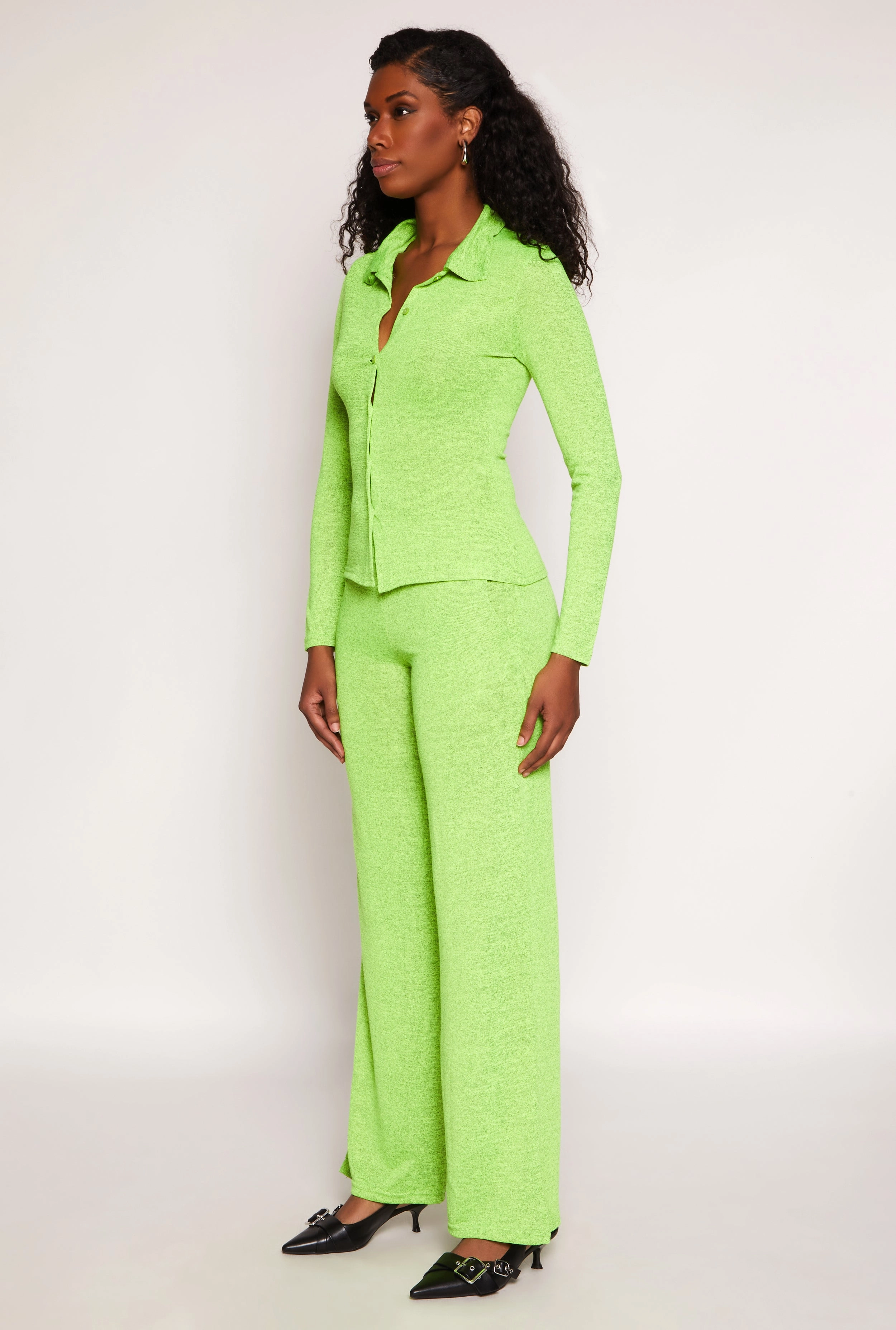 Daisy Button Front Long Sleeve Shirt Carpet low - quality