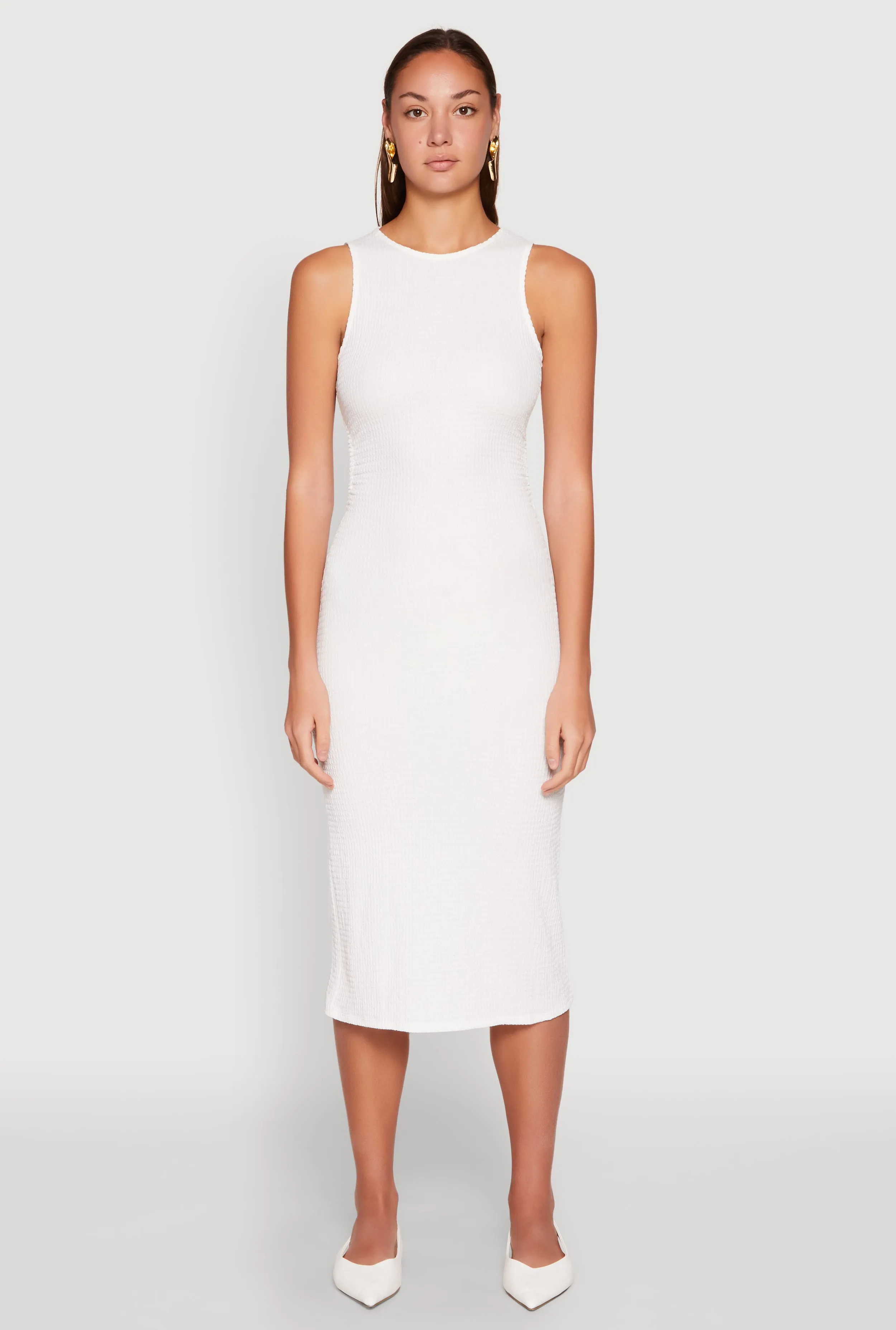 Practical work-to-play piece Luxe Appeal Textured Knit Cut Out Midi Dress
