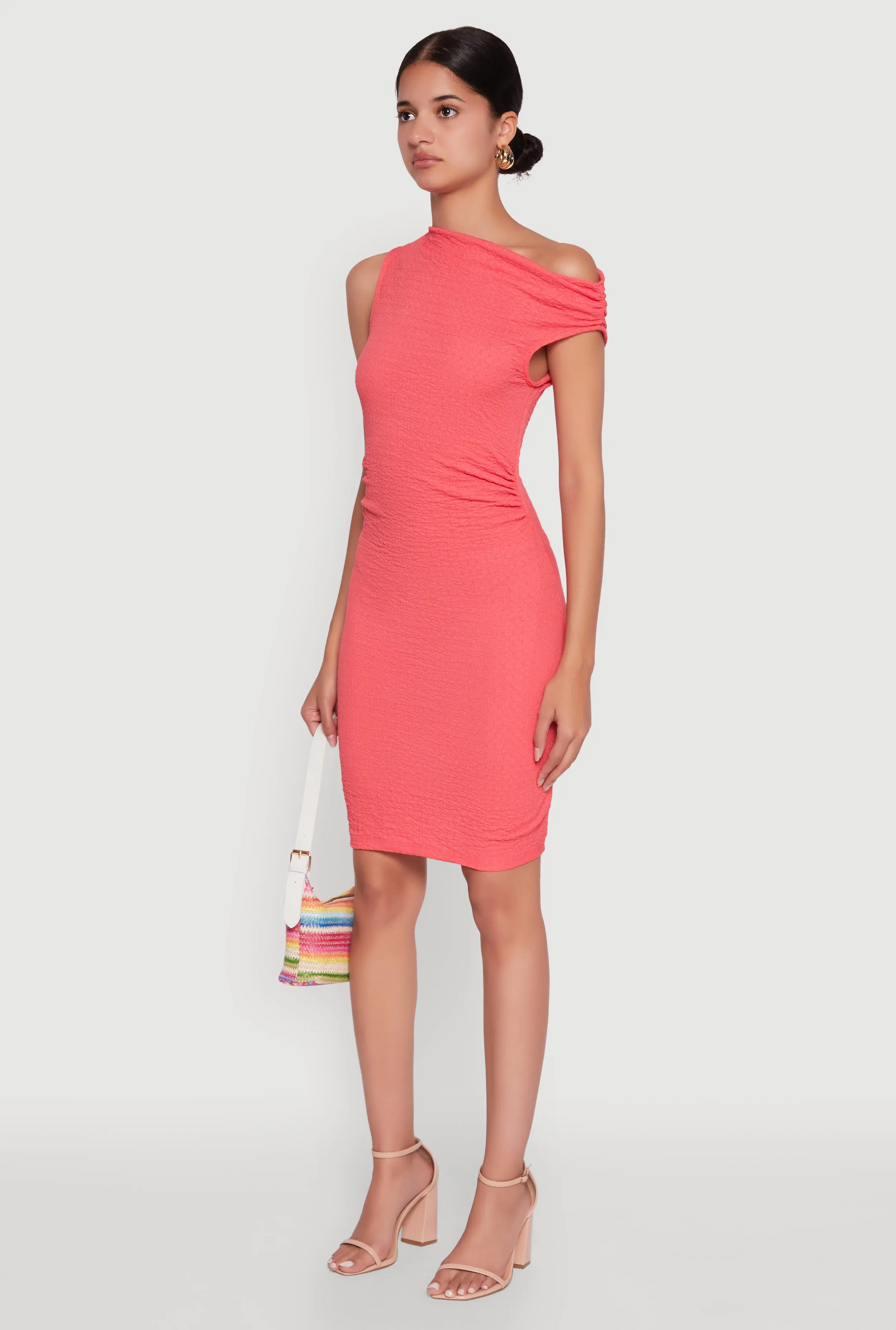 Textured Knit One Shoulder Bodycon Dress Practical-Style
