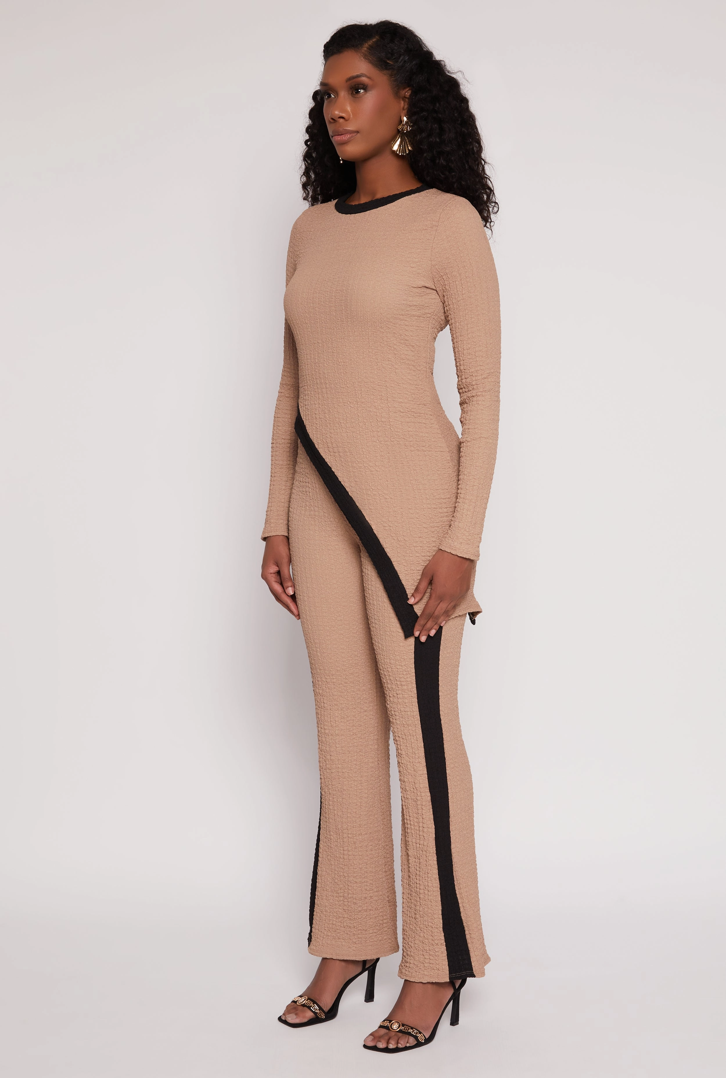 Lounge Wrinkle Resistant Textured Knit Asymmetrical Top