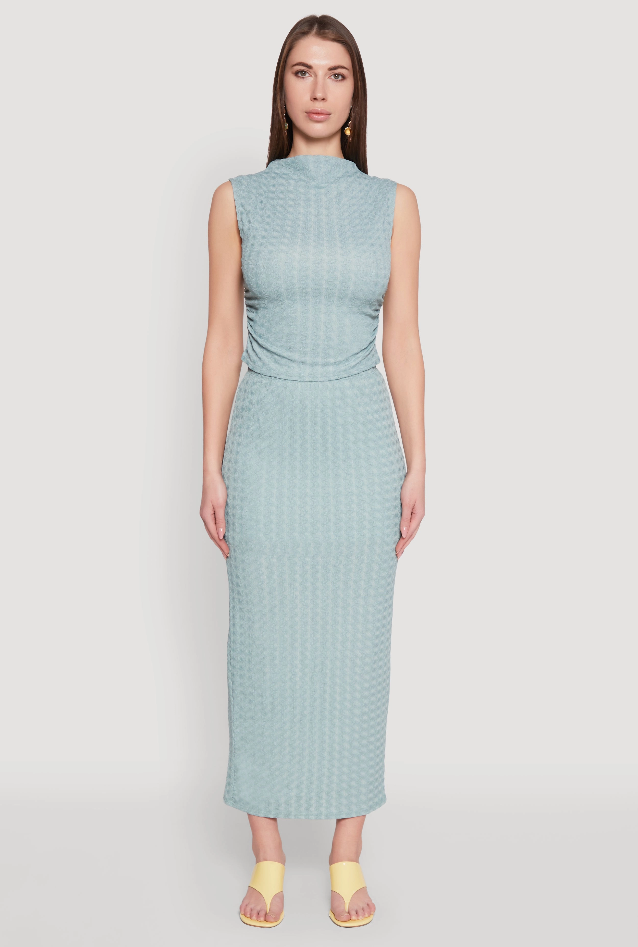 Textured Knit High Waisted Maxi Skirt Weekend Fashion