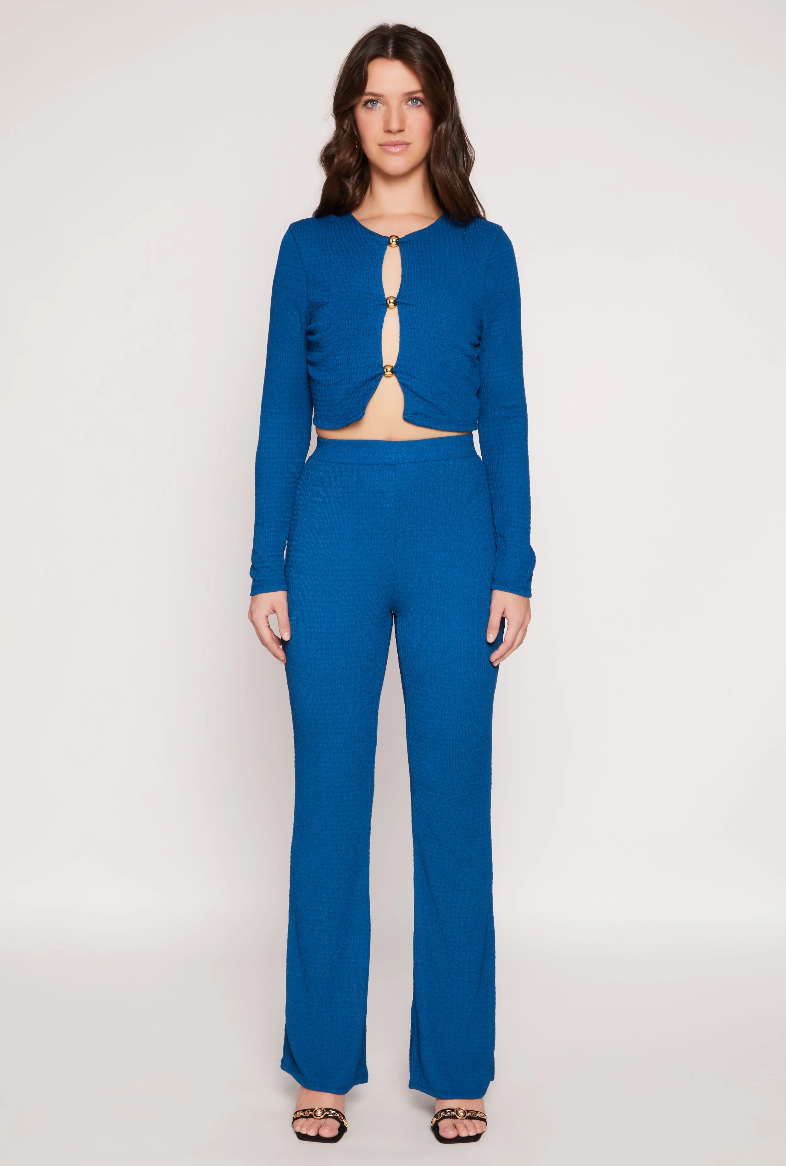 Textured Knit Keyhole Crop Top Entertainment related Anti Static Lining