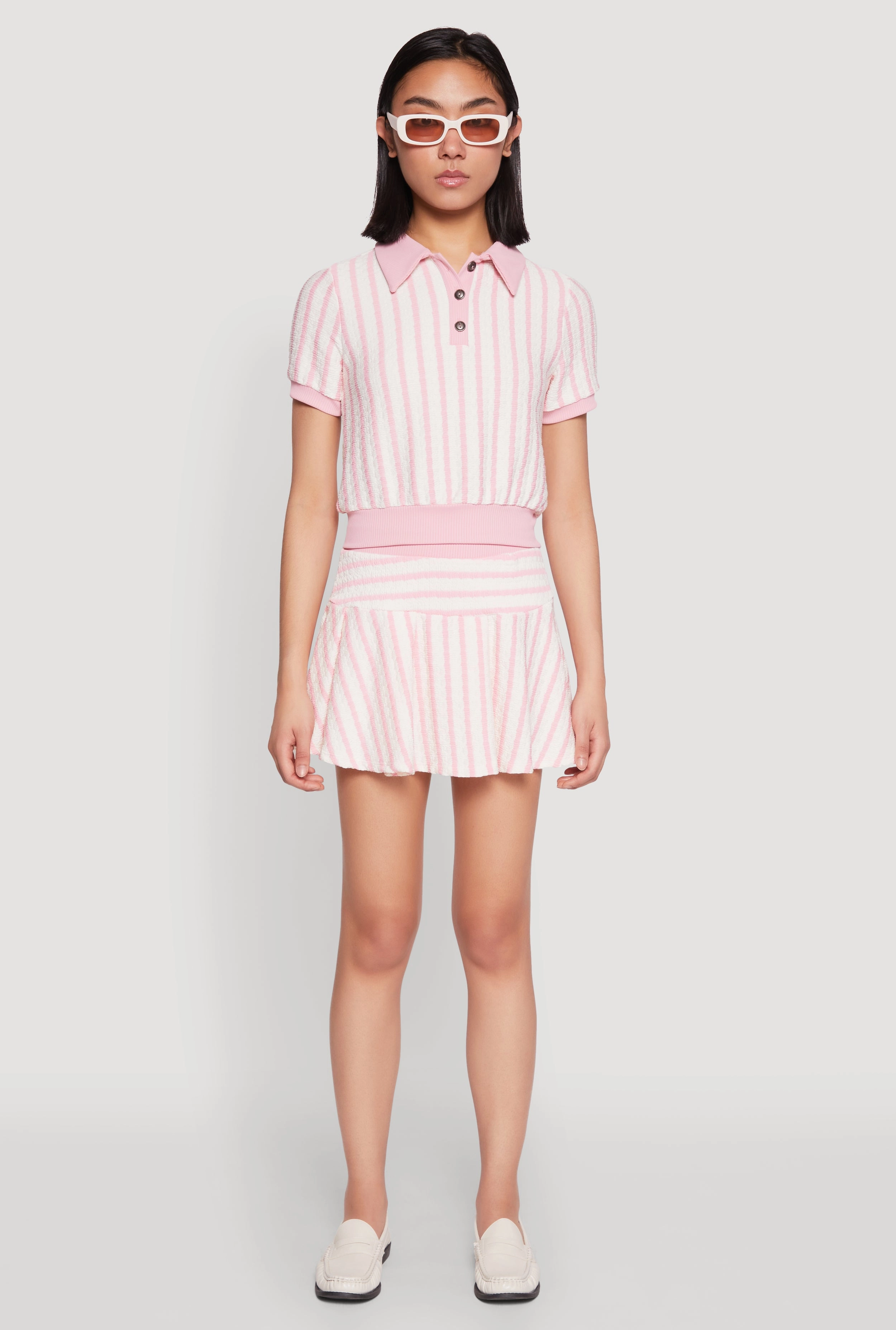 Textured Knit Striped Mini Skirt Slim Fit Band Easy Movement