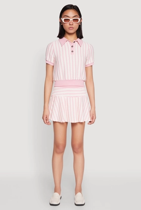 Textured Knit Striped Mini Skirt Slim Fit Band Easy Movement